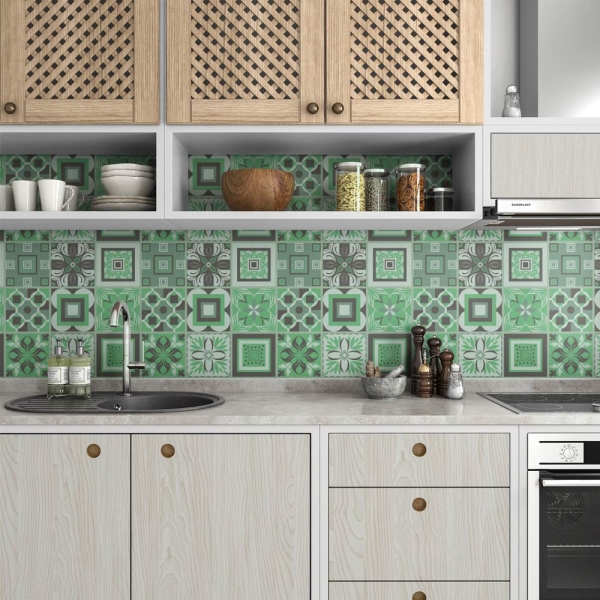 küchenrückwand folie Boho Tiles Green bild 3
