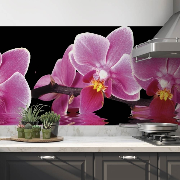 kuechenrueckwand folie orchideen rosa schwarz bild 2