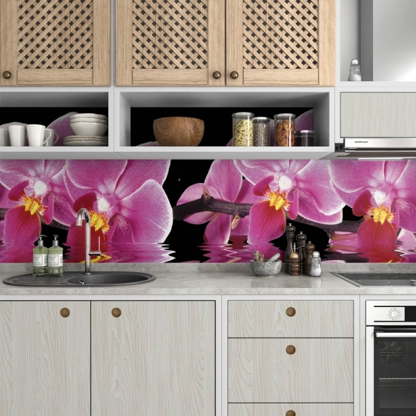kuechenrueckwand folie orchideen rosa schwarz bild 3
