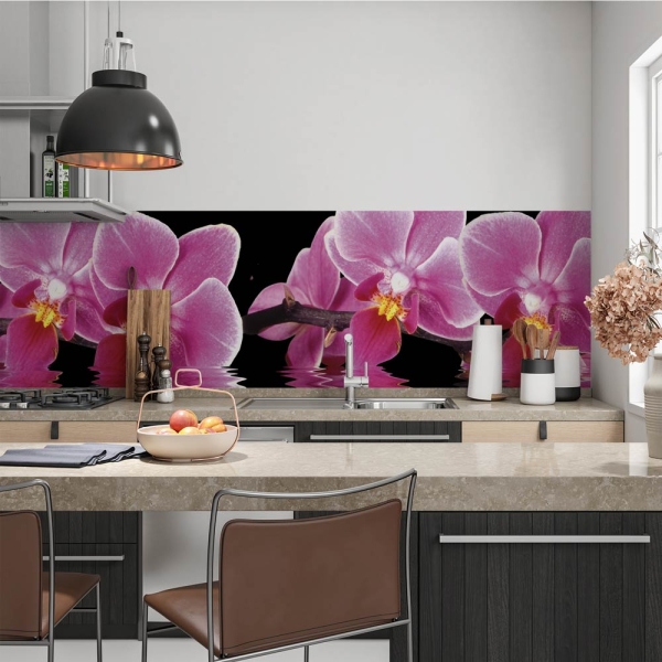 kuechenrueckwand folie orchideen rosa schwarz bild 4