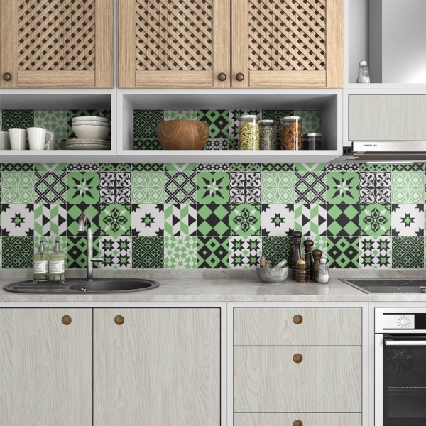 küchenrückwand folie Retro Tiles Green bild 3