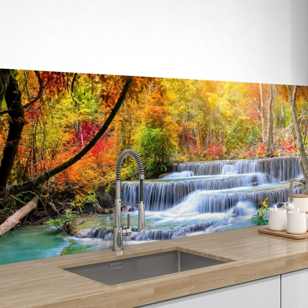 Küchenrückwand Folie Wasserfall Herbst Bild 1