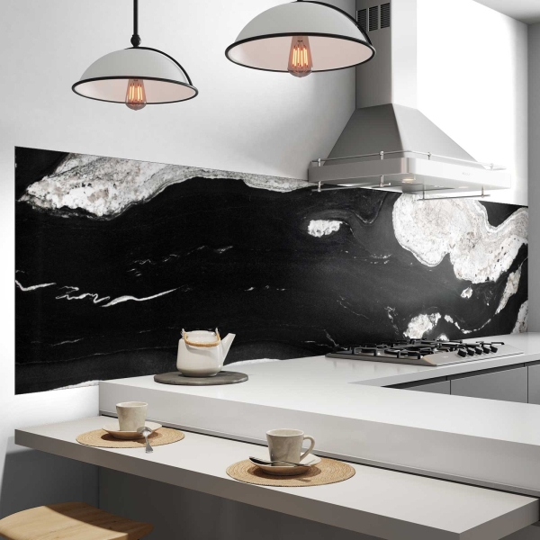 Küchenrückwand Folie Marmor schwarz & weiß Bild 2