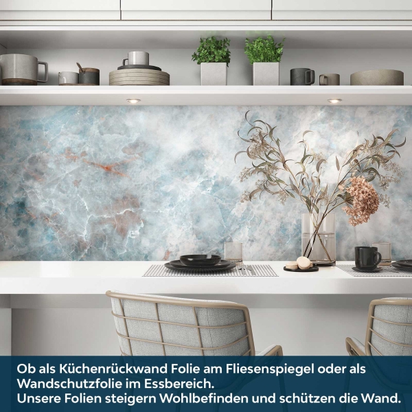 Küchenrückwand Folie Marmoroptik blau Bild 3
