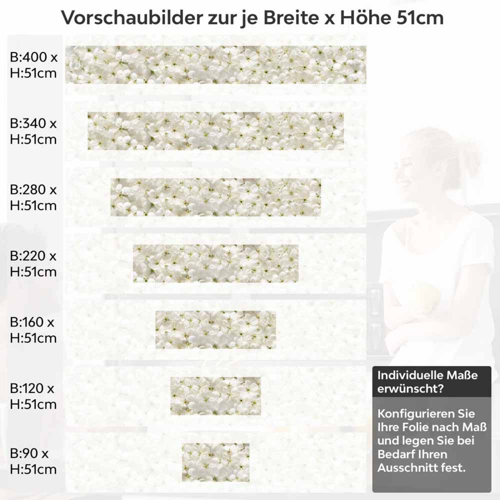 Küchenrückwand Folie weiße Kirschblüten Höhe 51cm