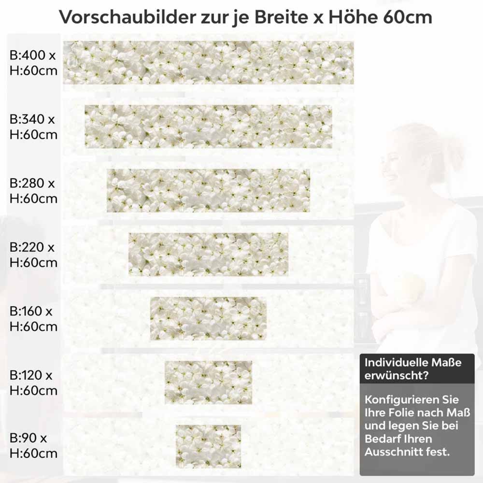 Küchenrückwand Folie weiße Kirschblüten Höhe 60cm