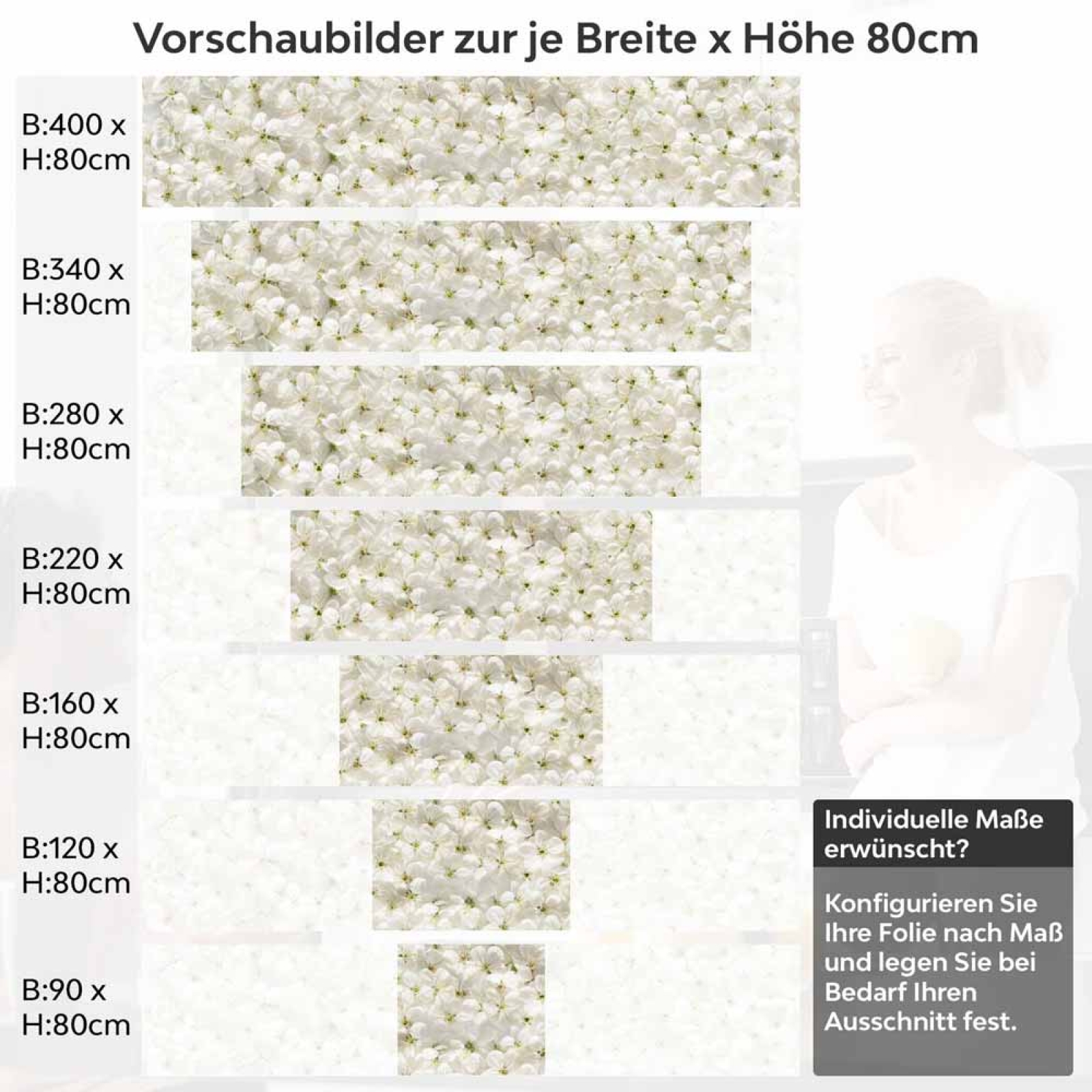 Küchenrückwand Folie weiße Kirschblüten Höhe 80cm