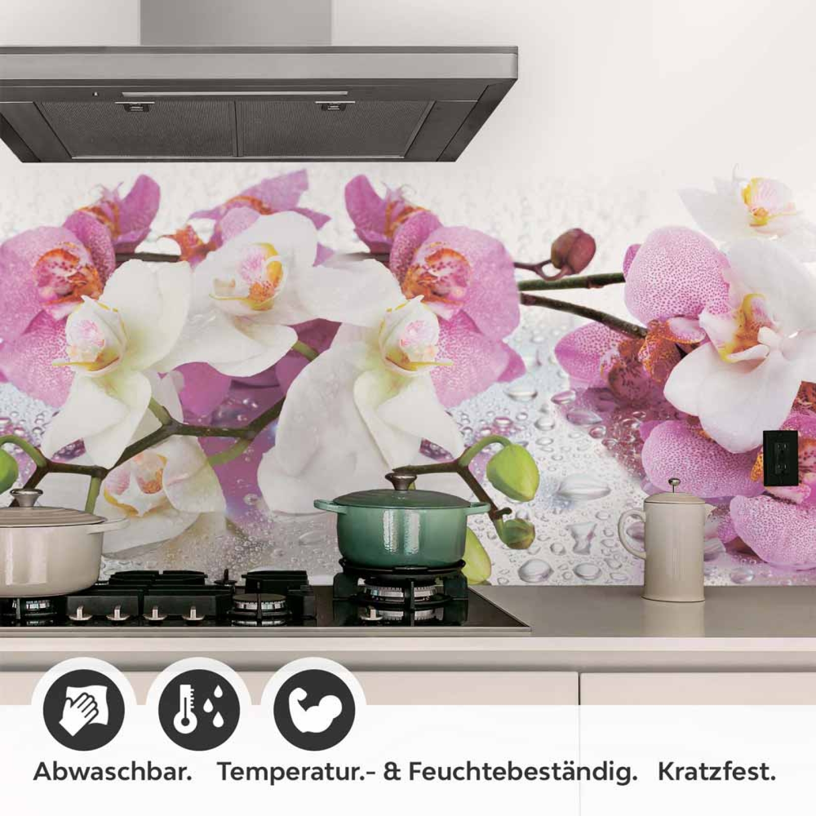 Küchenrückwand Folie Orchidee in Pink & Weiß Detailbild 1