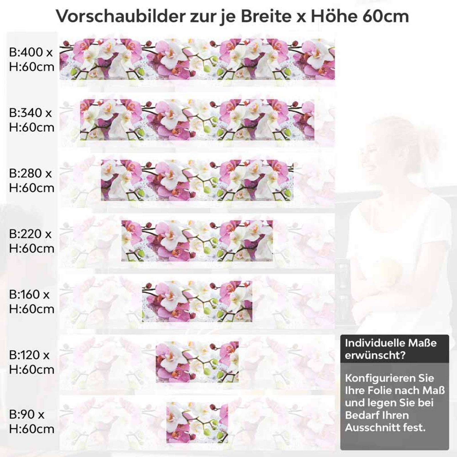 Küchenrückwand Folie Orchidee in Pink & Weiß Höhe 60cm