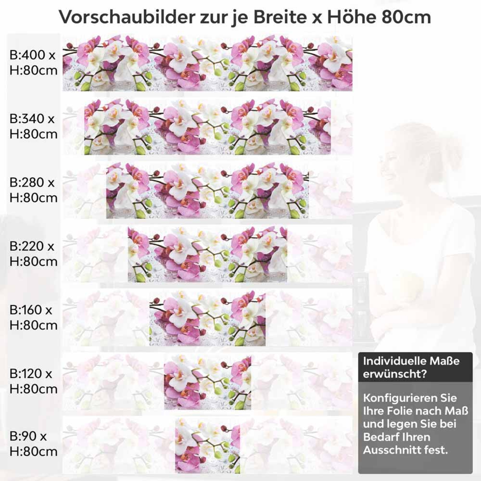 Küchenrückwand Folie Orchidee in Pink & Weiß Höhe 80cm