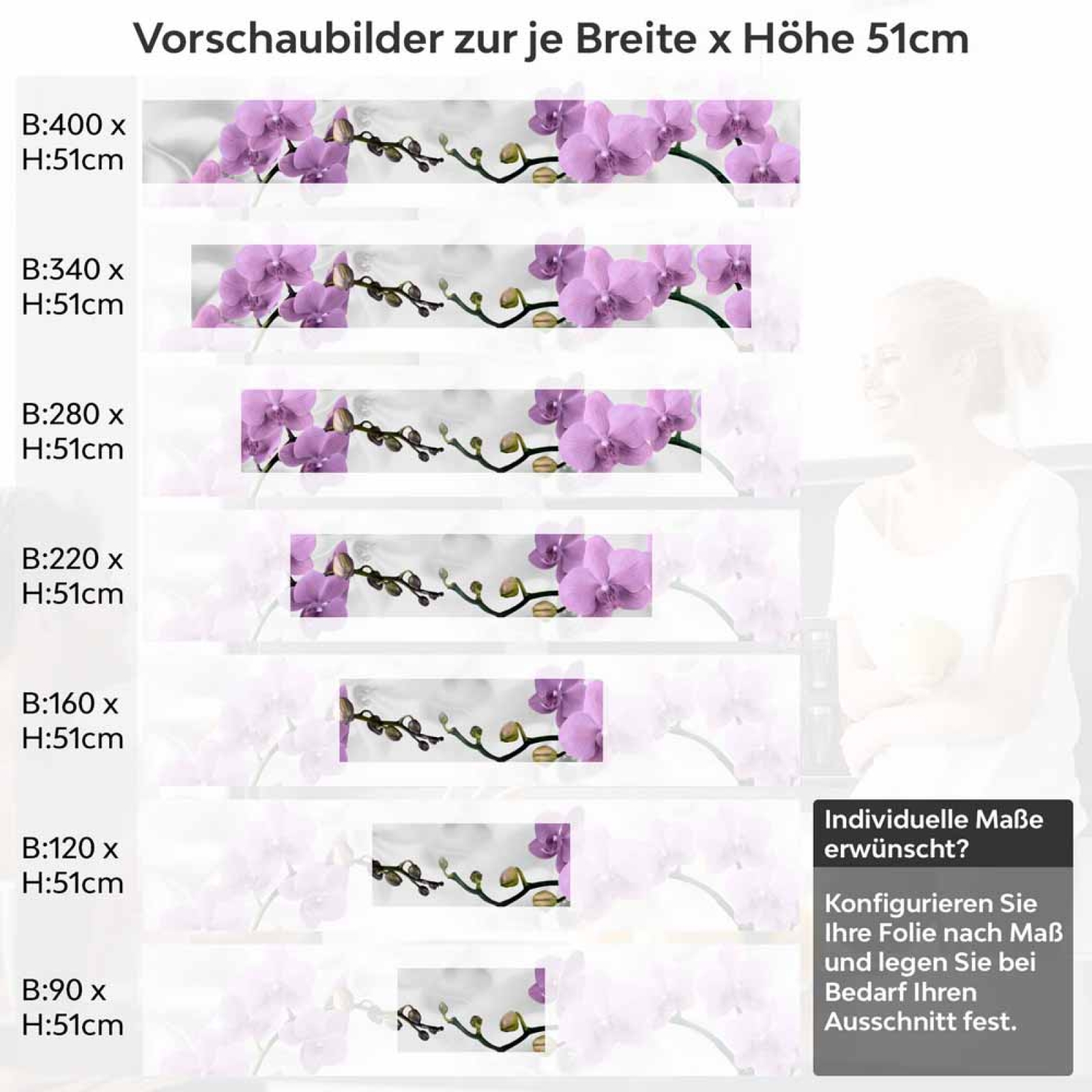 Küchenrückwand Folie Orchidee Design Höhe 51cm