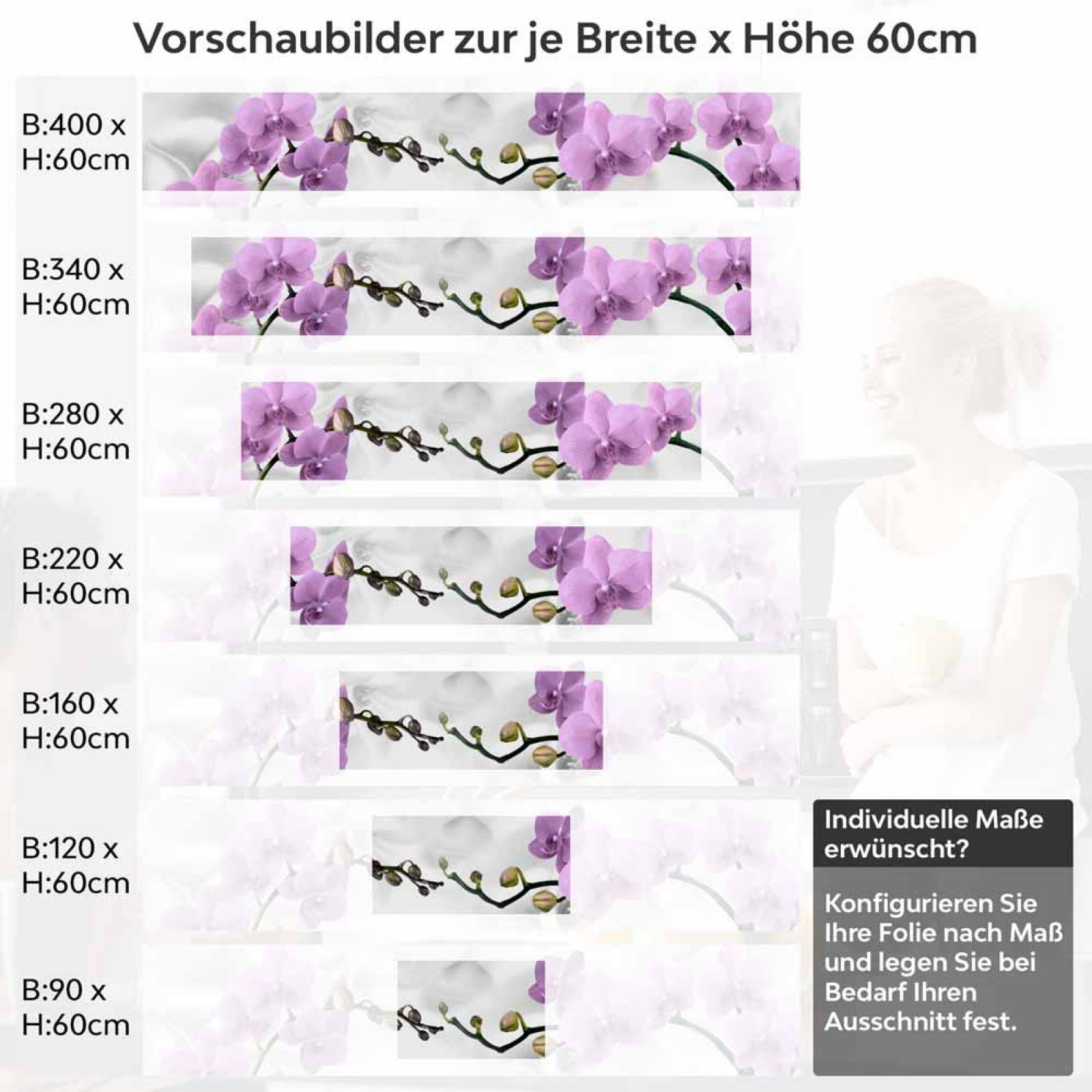 Küchenrückwand Folie Orchidee Design Höhe 60cm