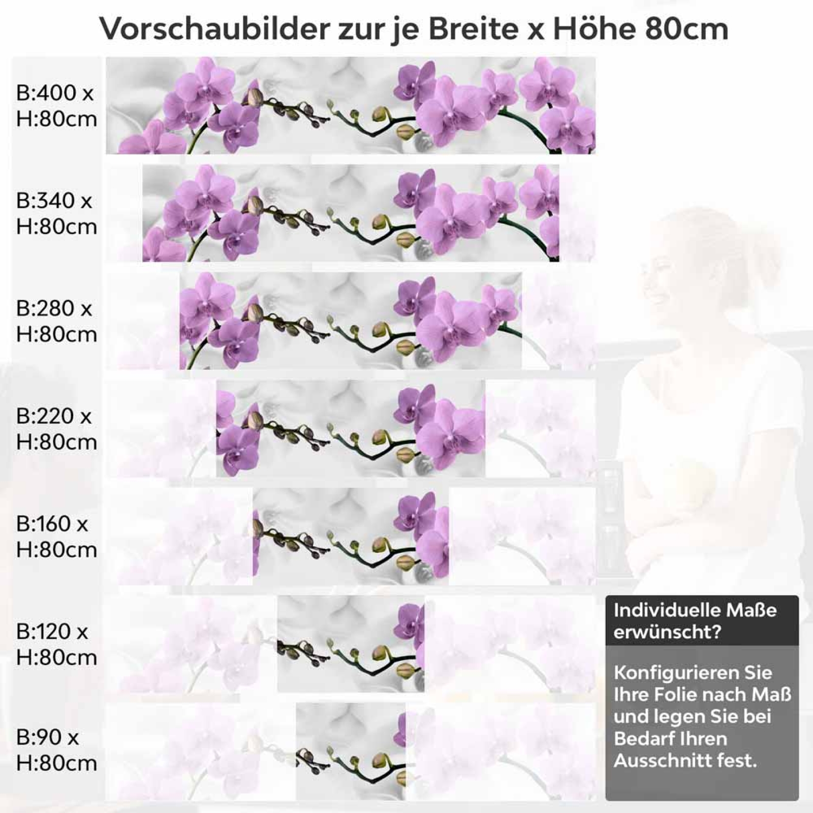 Küchenrückwand Folie Orchidee Design Höhe 80cm