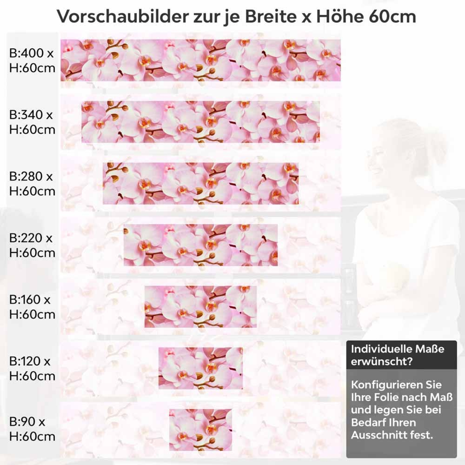 Küchenrückwand Folie rosa Orchideen Höhe 60cm