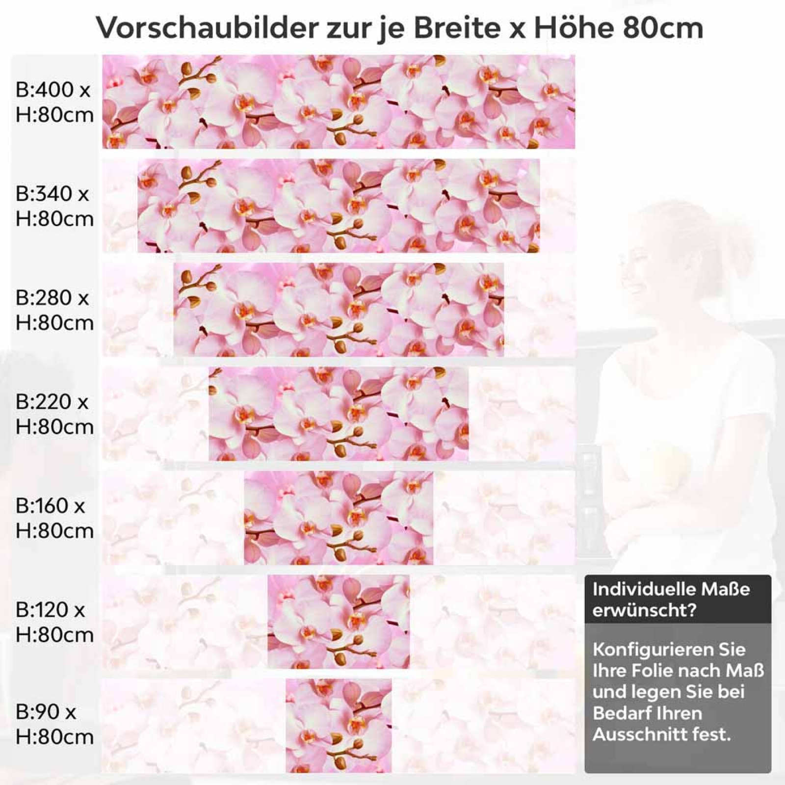 Küchenrückwand Folie rosa Orchideen Höhe 80cm