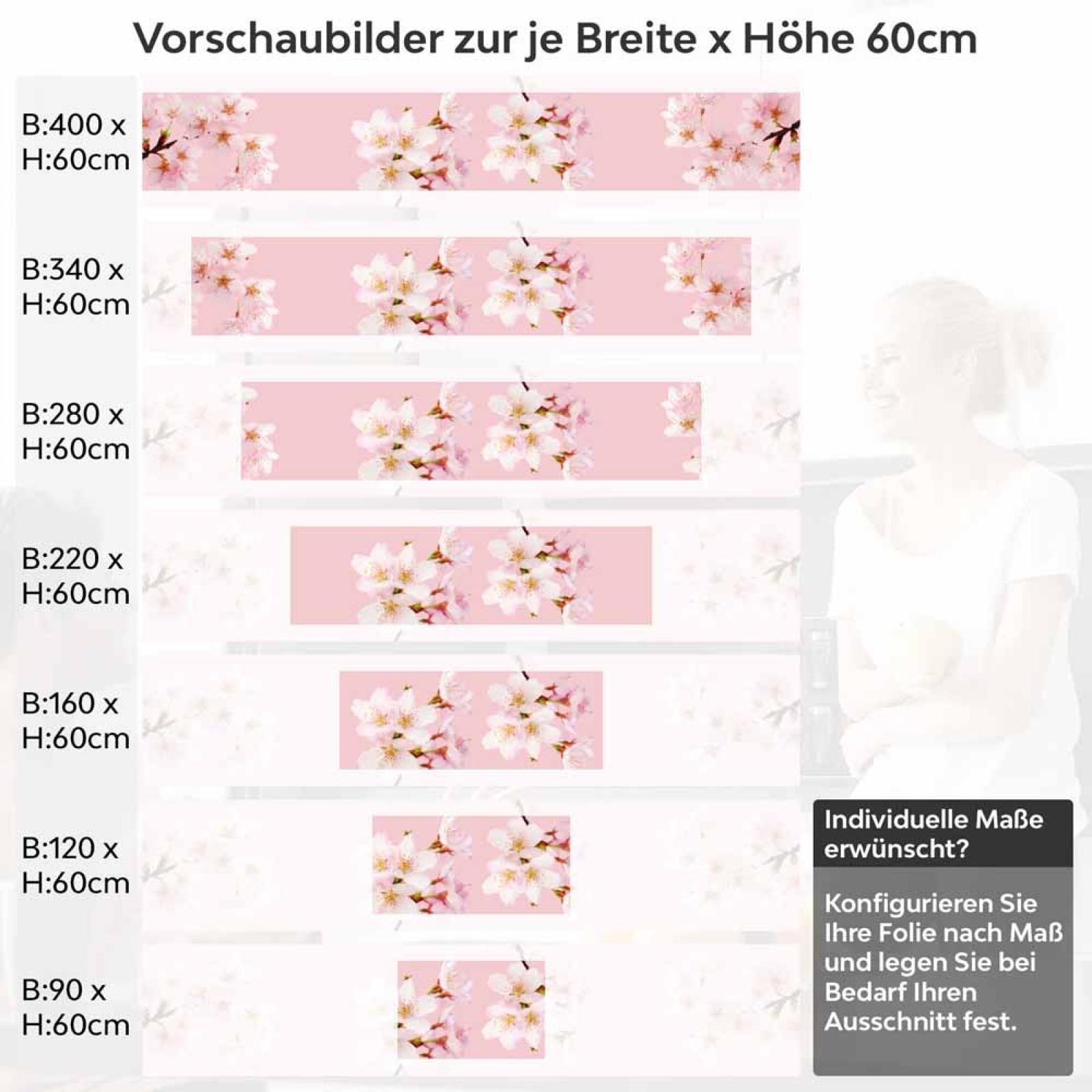 Küchenrückwand Folie Kirchblüten Höhe 60cm