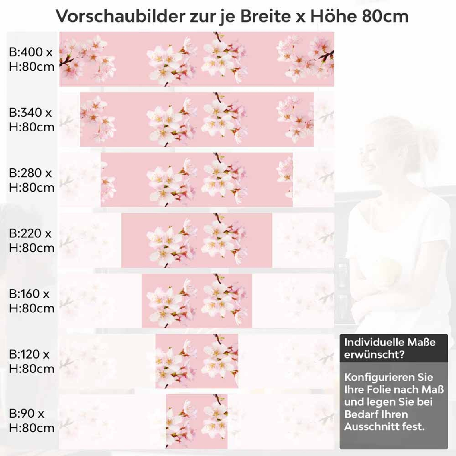 Küchenrückwand Folie Kirchblüten Höhe 80cm