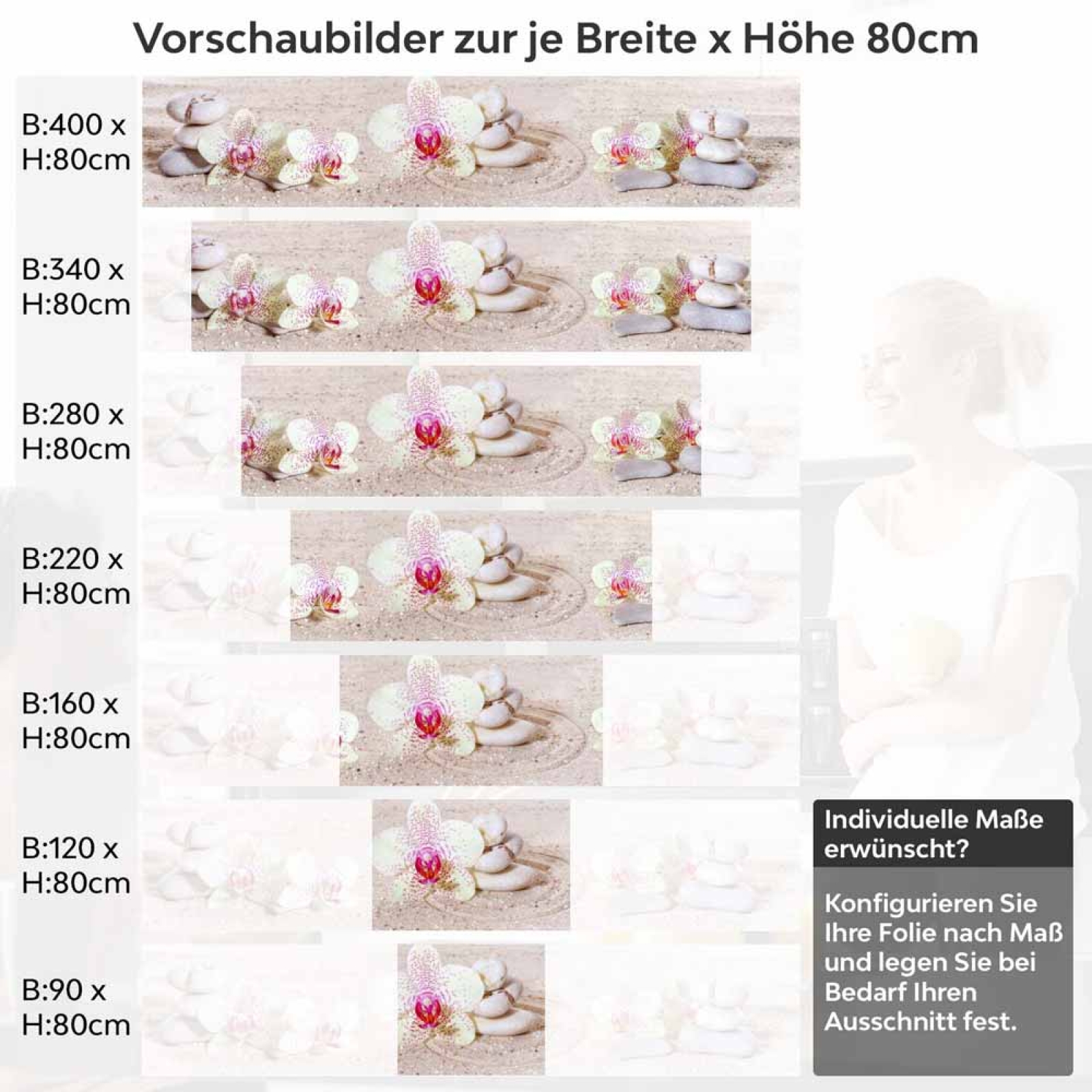 Küchenrückwand Folie Orchidee & Balance Steine Höhe 80cm