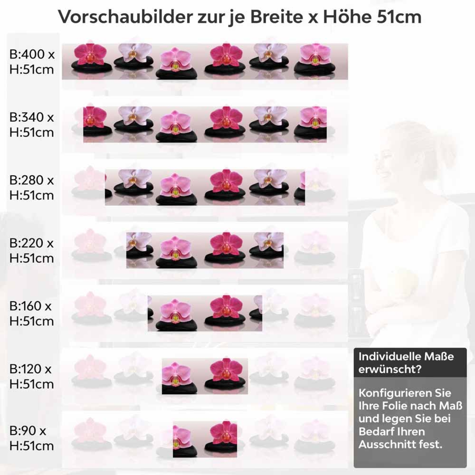 Küchenrückwand Folie Orchidee & Zen Steine Höhe 51cm