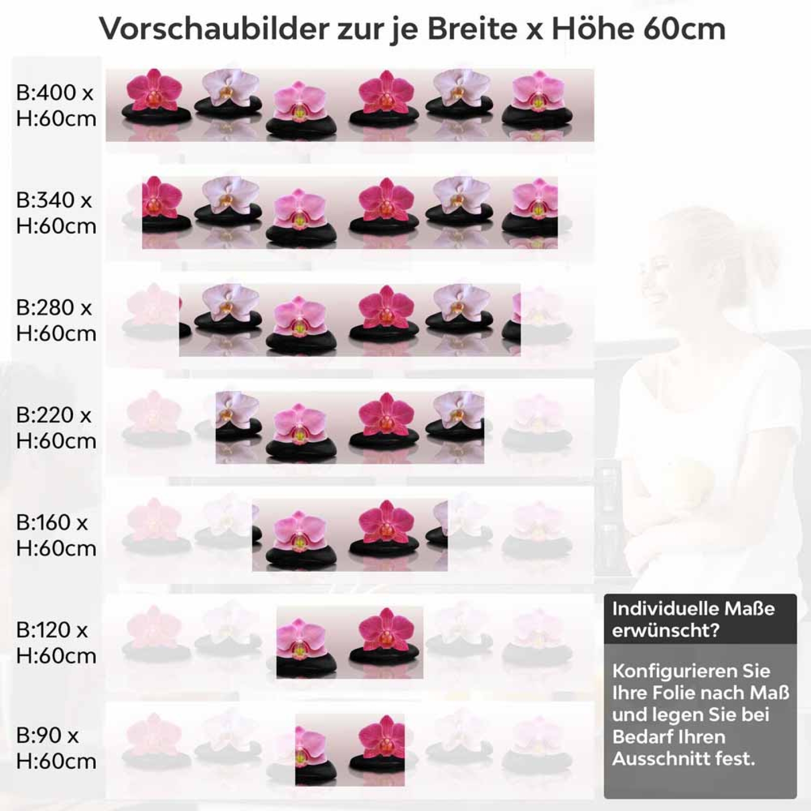Küchenrückwand Folie Orchidee & Zen Steine Höhe 60cm