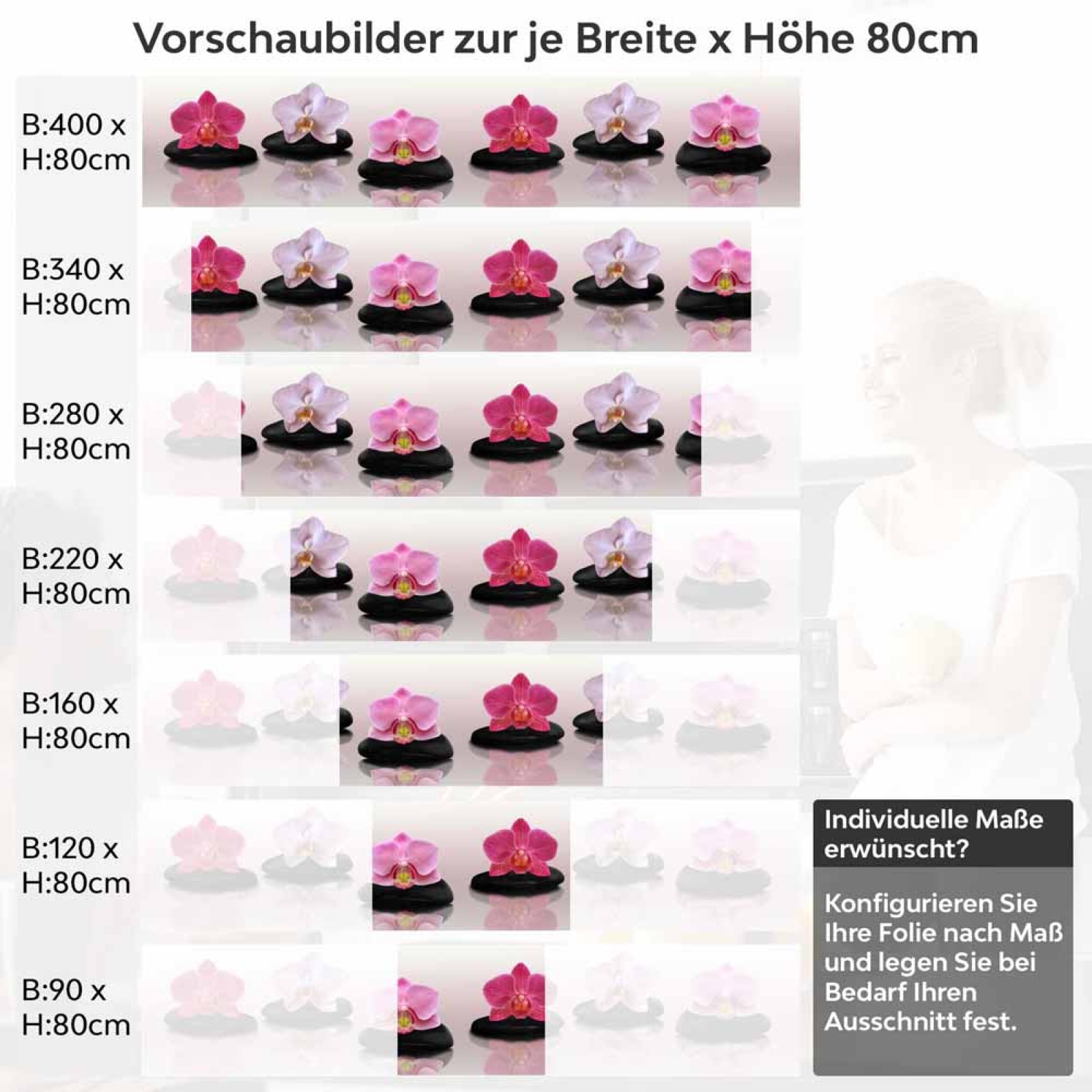 Küchenrückwand Folie Orchidee & Zen Steine Höhe 80cm