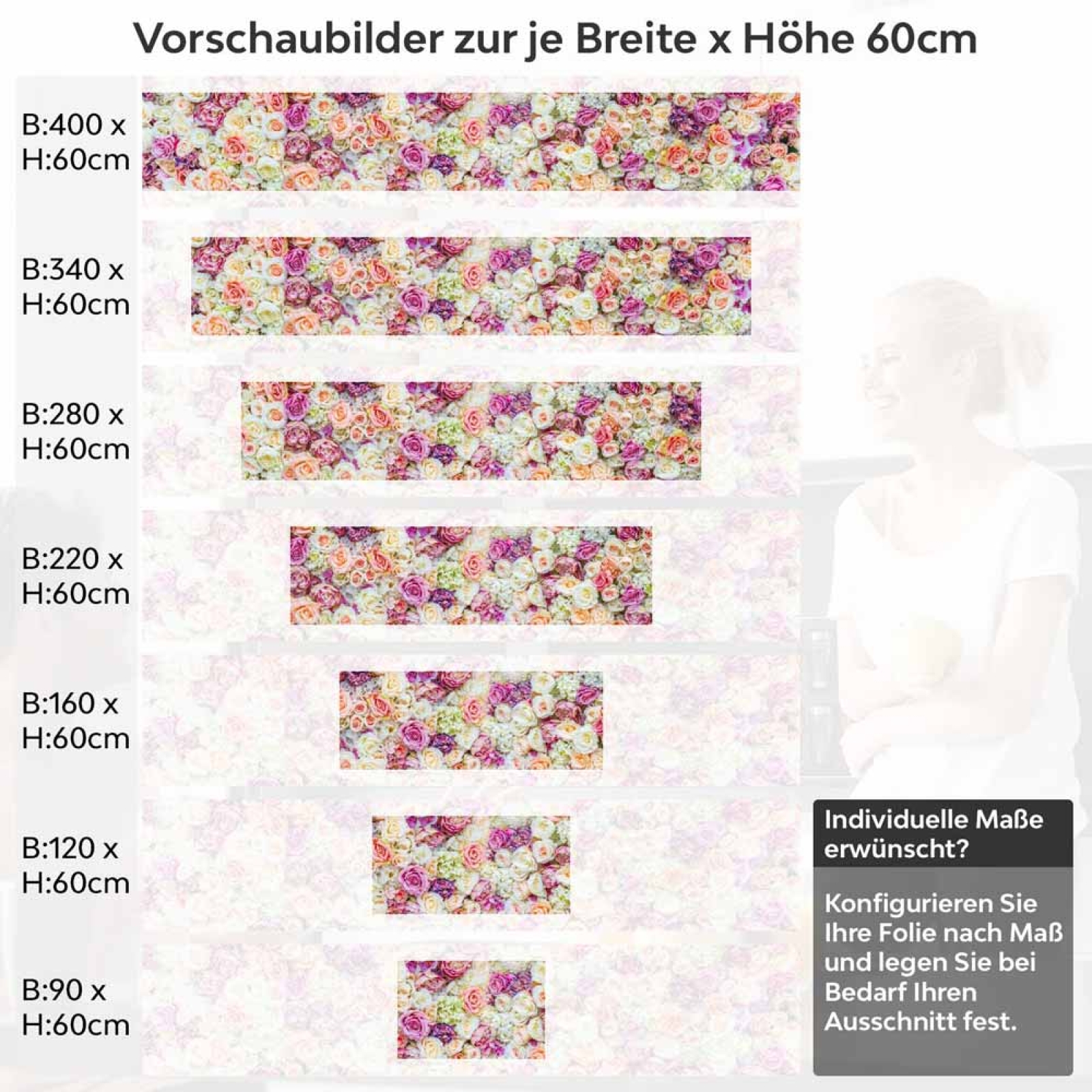 Küchenrückwand Folie elegante Rosen in Pastellfarben Höhe 60cm