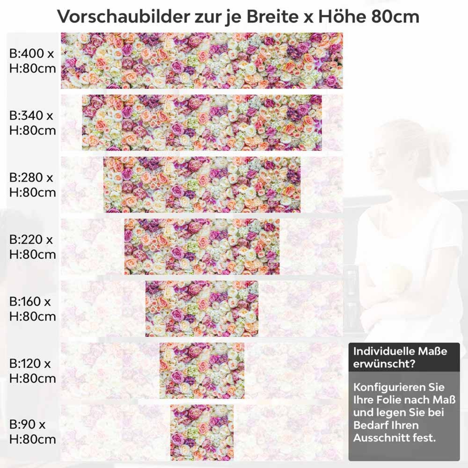 Küchenrückwand Folie elegante Rosen in Pastellfarben Höhe 80cm