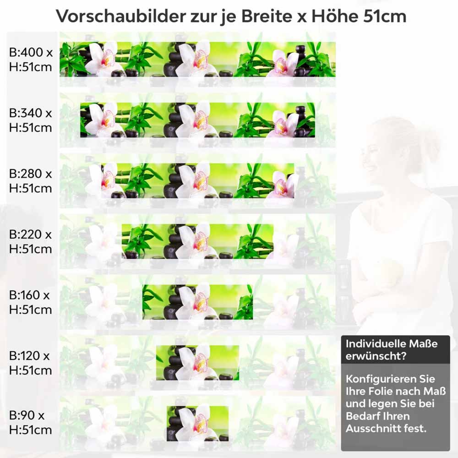 Küchenrückwand Folie Orchidee Bambus SPA Höhe 51cm