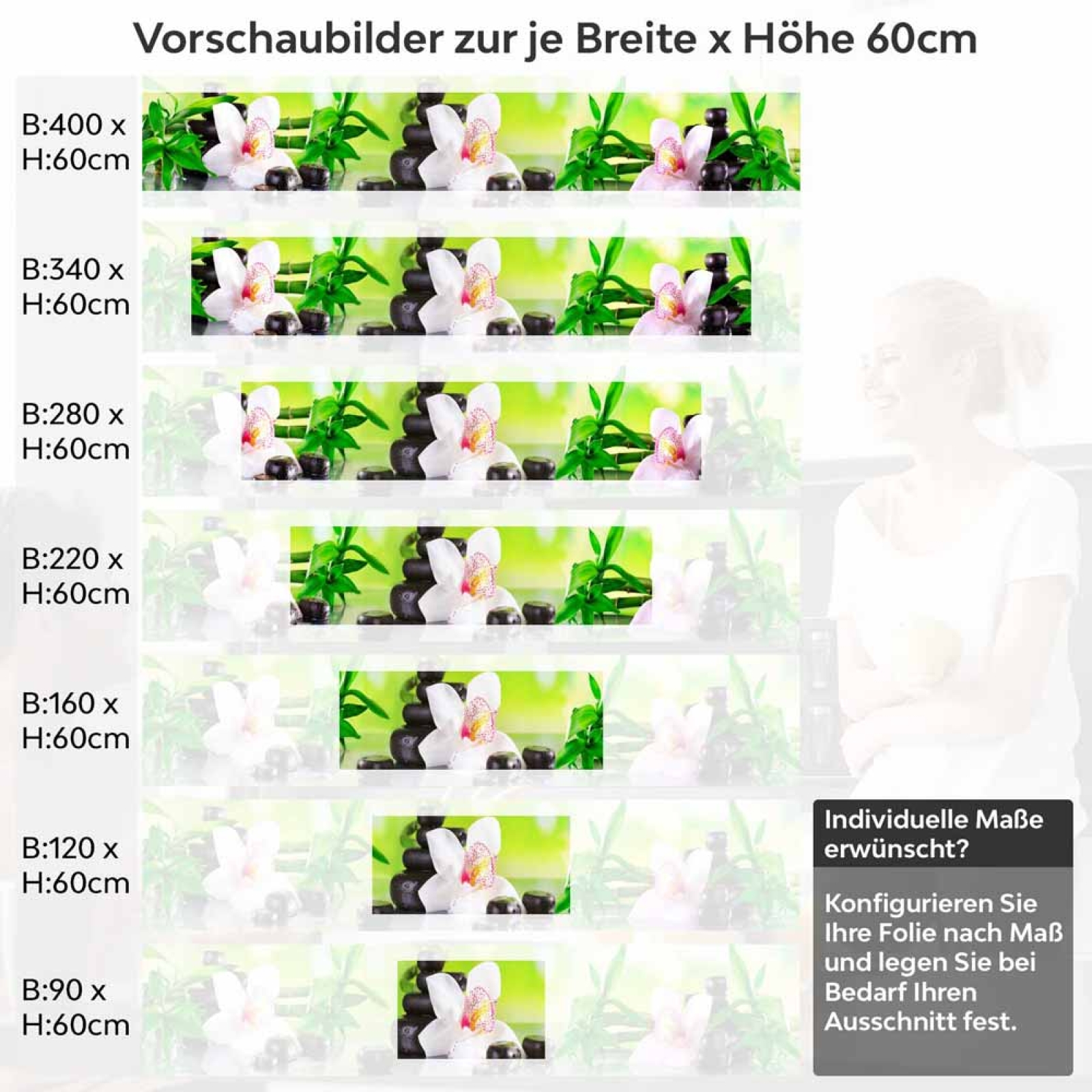 Küchenrückwand Folie Orchidee Bambus SPA Höhe 60cm
