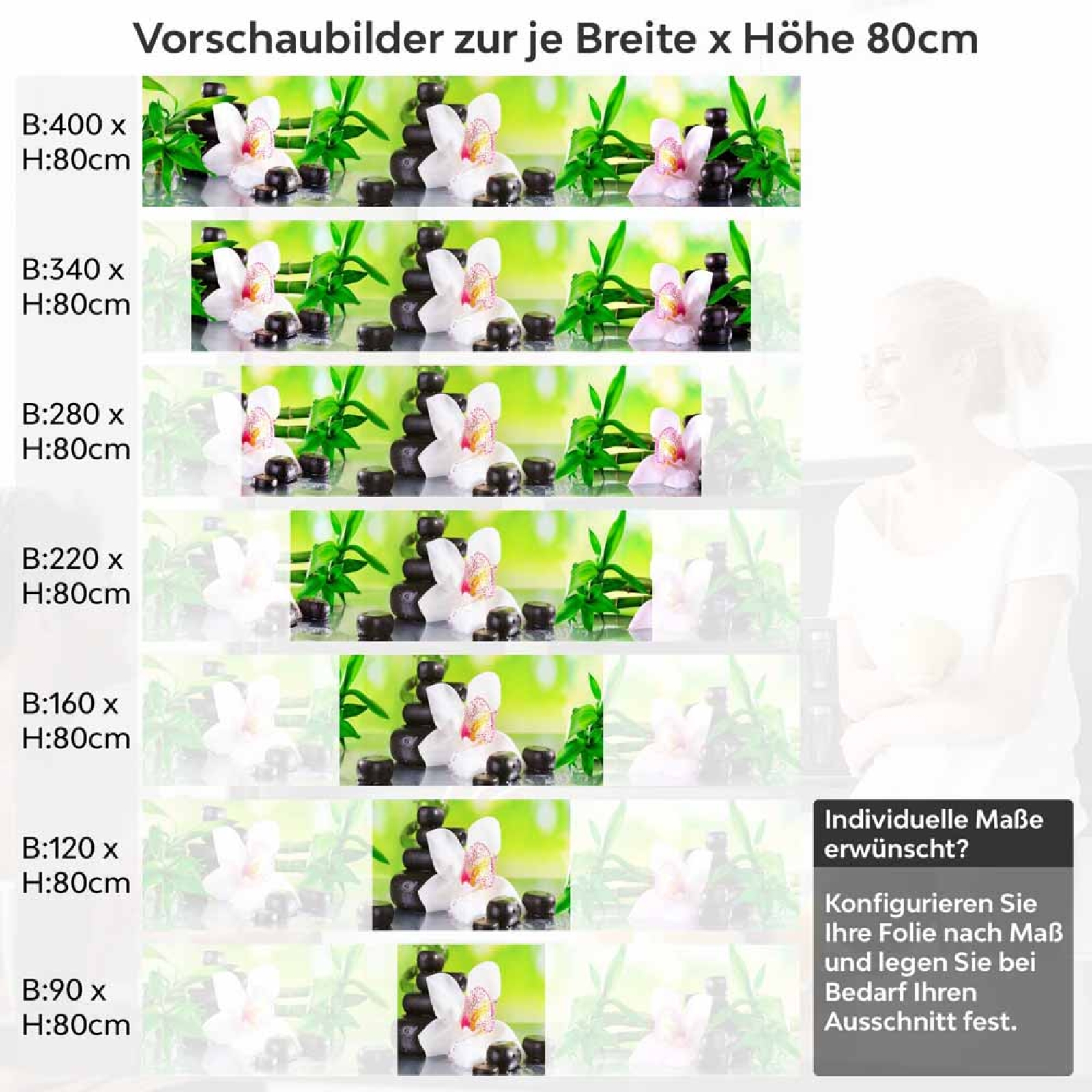 Küchenrückwand Folie Orchidee Bambus SPA Höhe 80cm