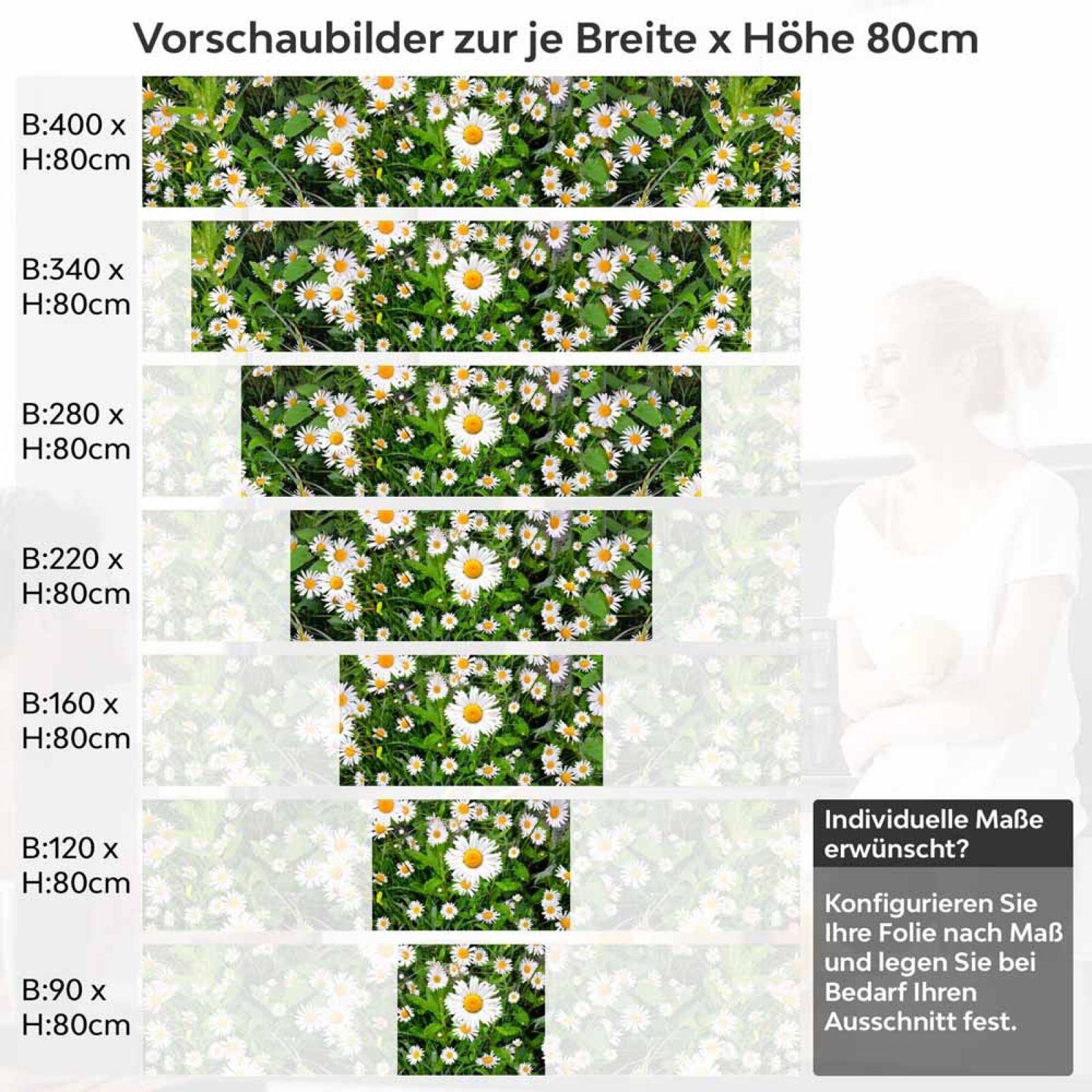 Küchenrückwand Folie Margeriten Blumen Höhe 80cm