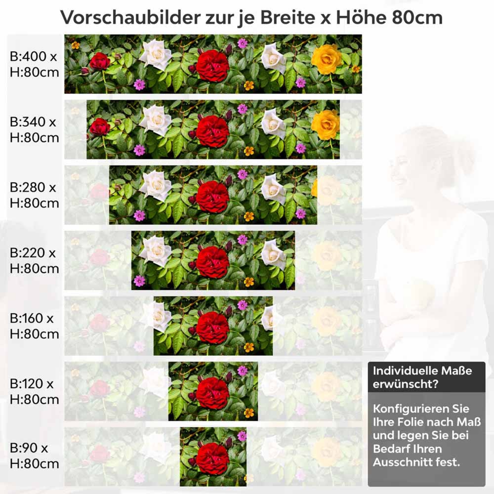 Küchenrückwand Folie Blumengirlande Höhe 80cm