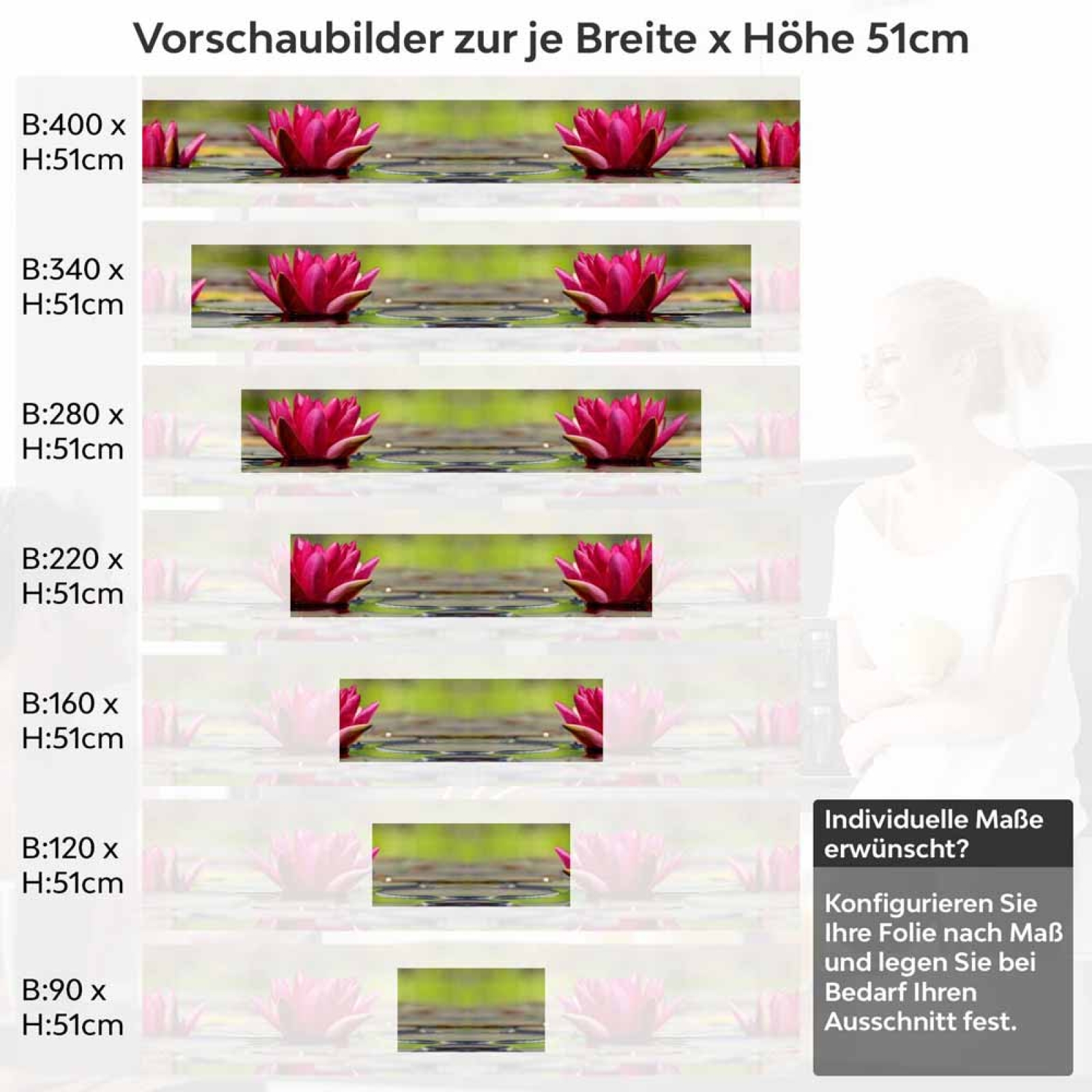 Küchenrückwand Folie rote Seerosen Höhe 51cm