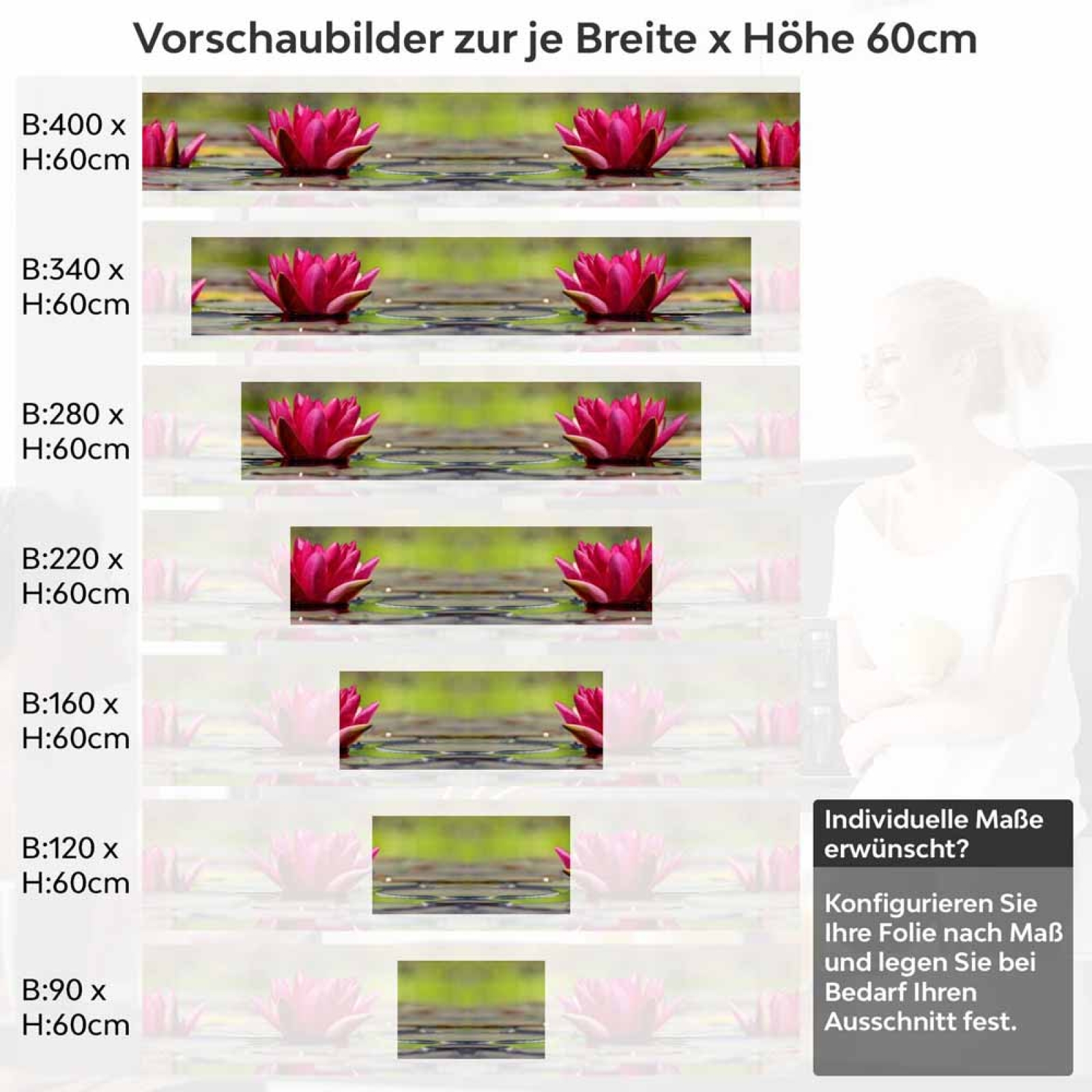 Küchenrückwand Folie rote Seerosen Höhe 60cm