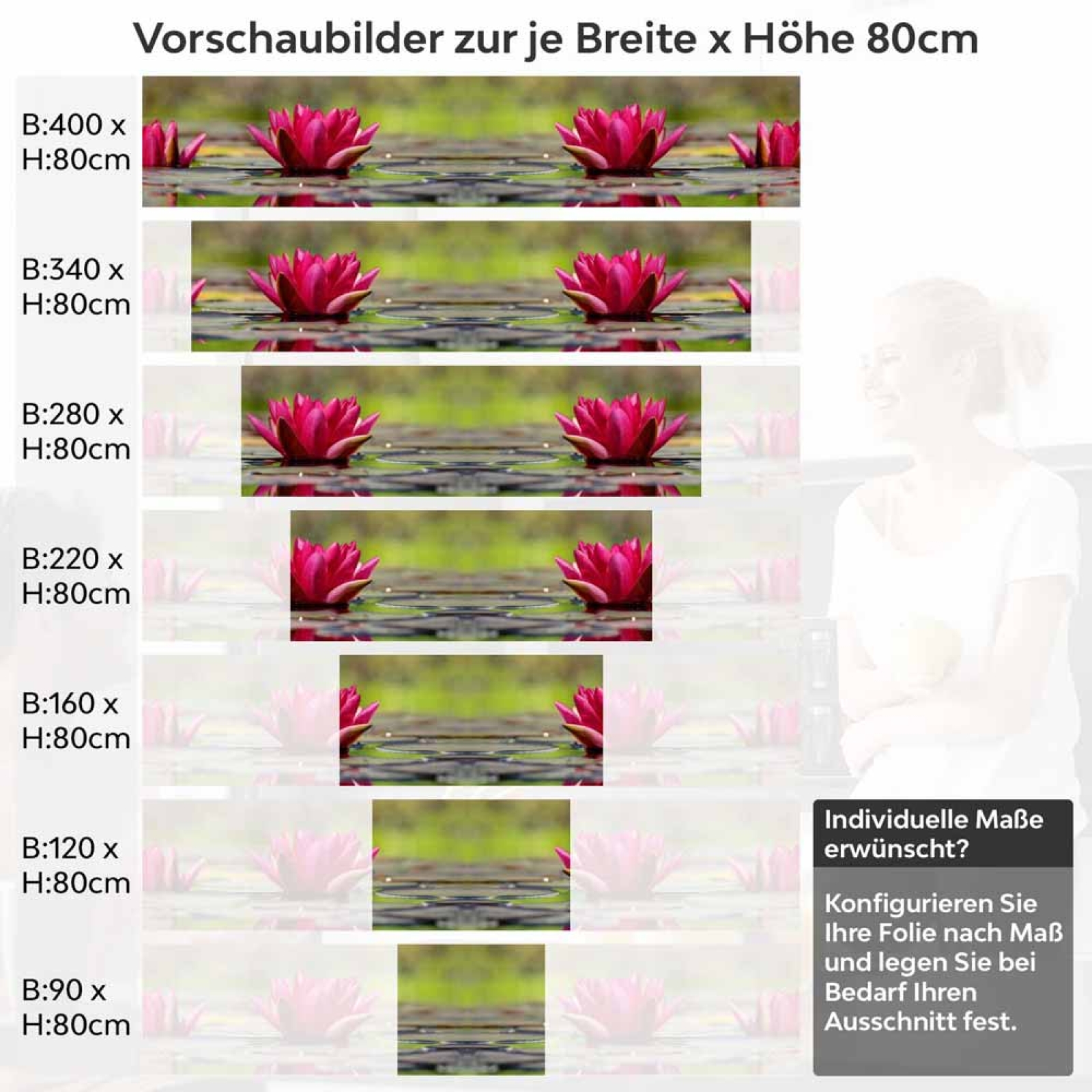 Küchenrückwand Folie rote Seerosen Höhe 80cm