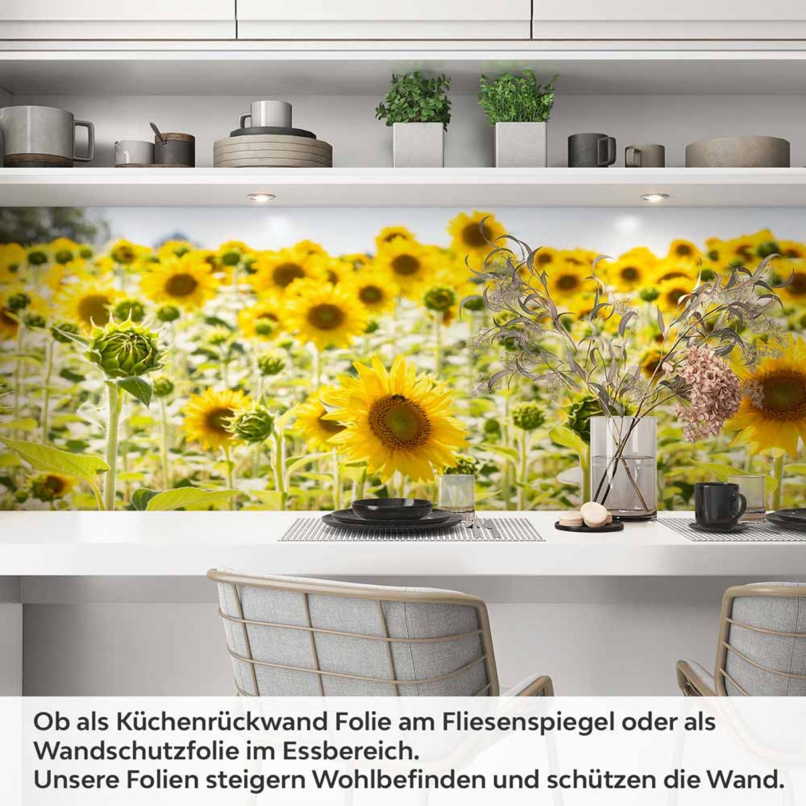 Küchenrückwand Folie blühendes Sonnenblumenfeld Artikelbild 1