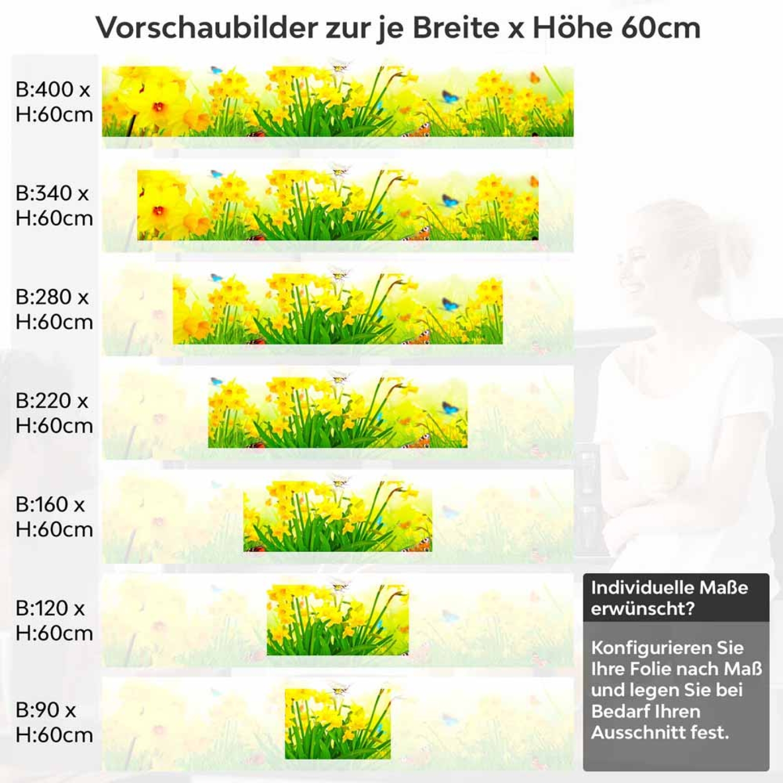 Küchenrückwand Folie Tulpen & Schmetterlinge Höhe 60cm