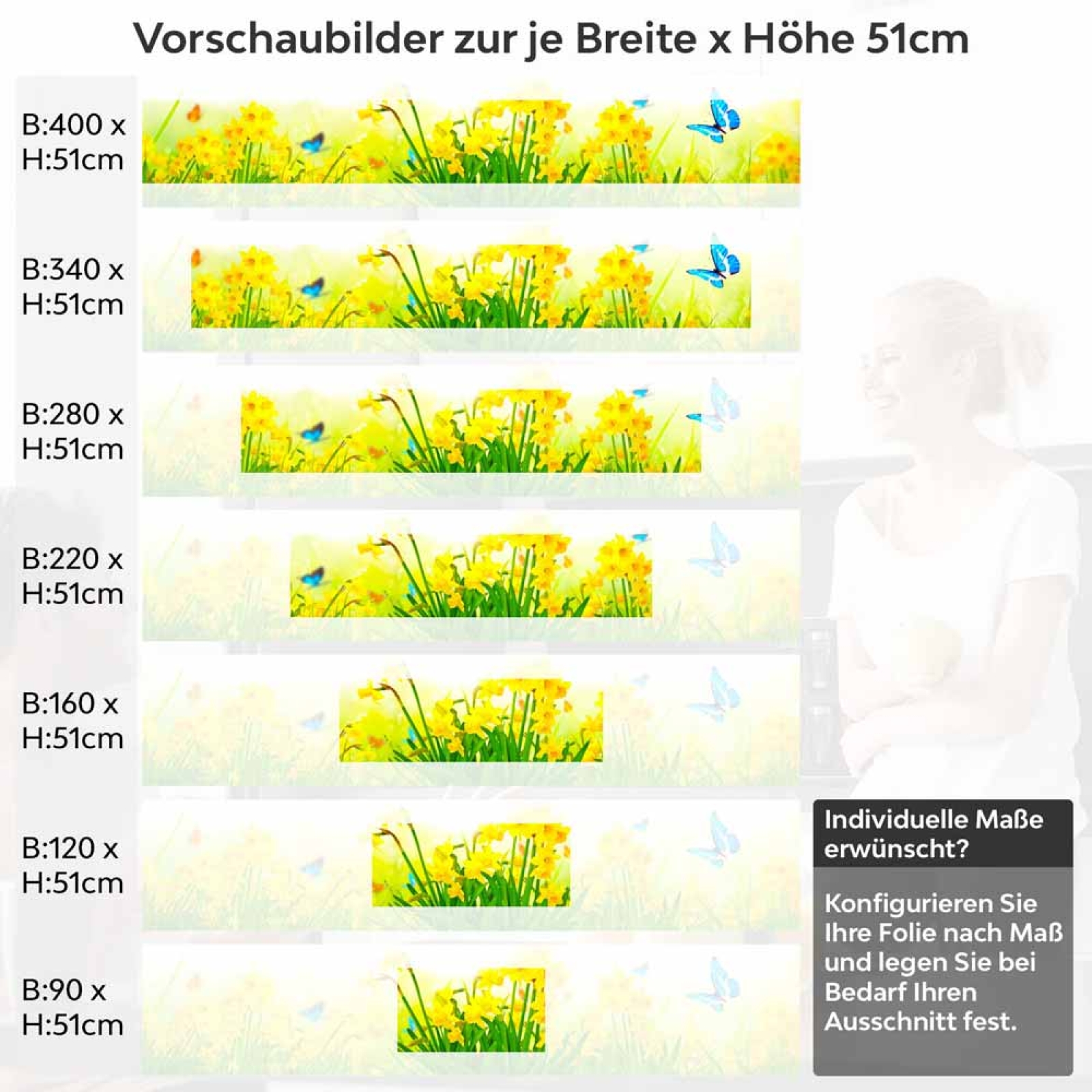 Küchenrückwand Folie Blumenwiese & Schmetterlinge Höhe 51cm