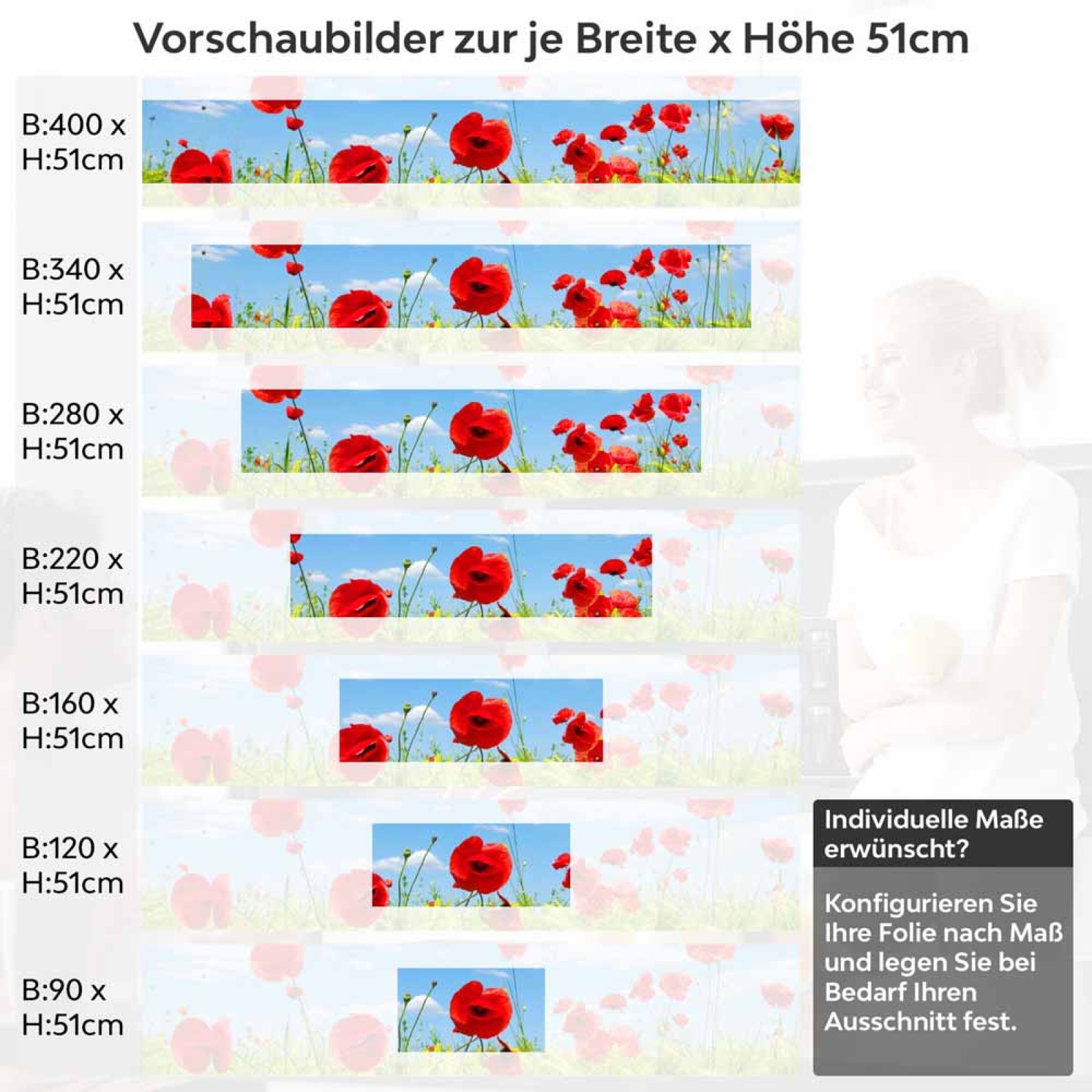 Küchenrückwand Folie Mohnblumen Feld Höhe 51cm
