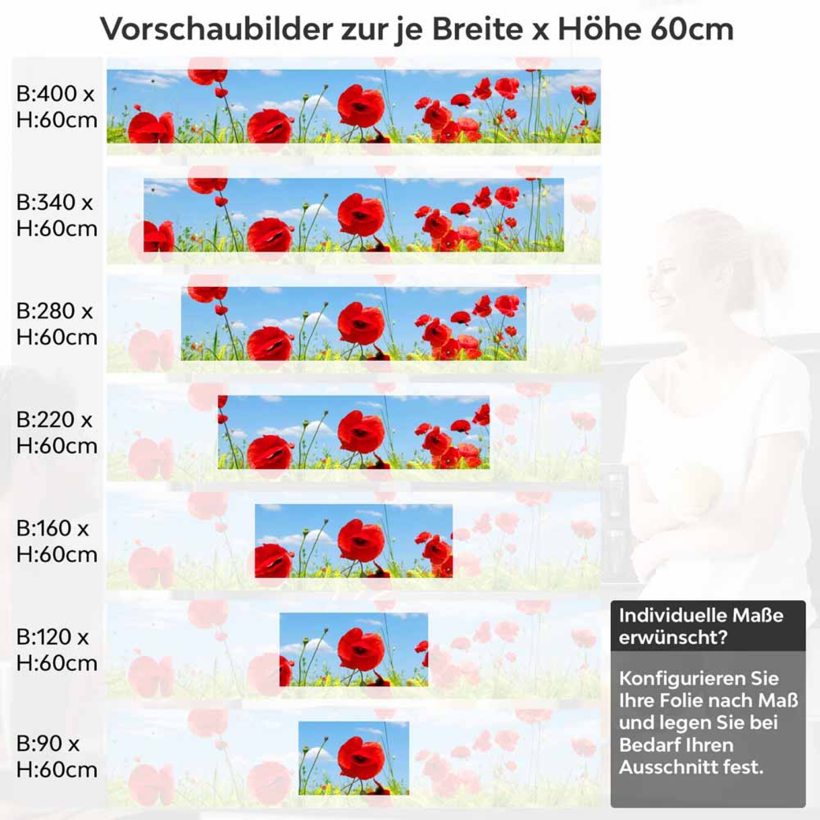 Küchenrückwand Folie Mohnblumen Feld Höhe 60cm