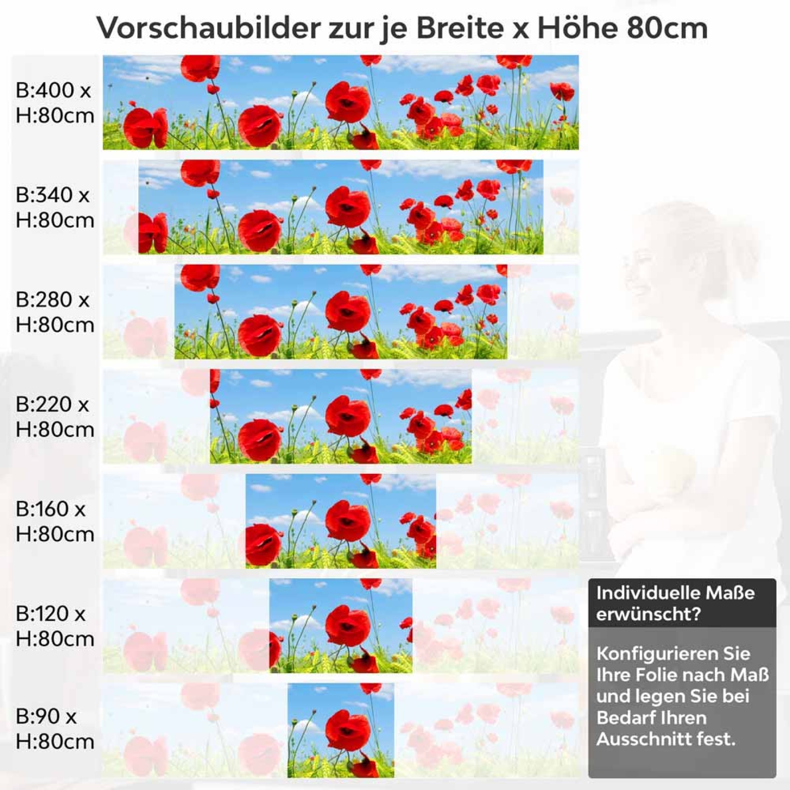 Küchenrückwand Folie Mohnblumen Feld Höhe 80cm
