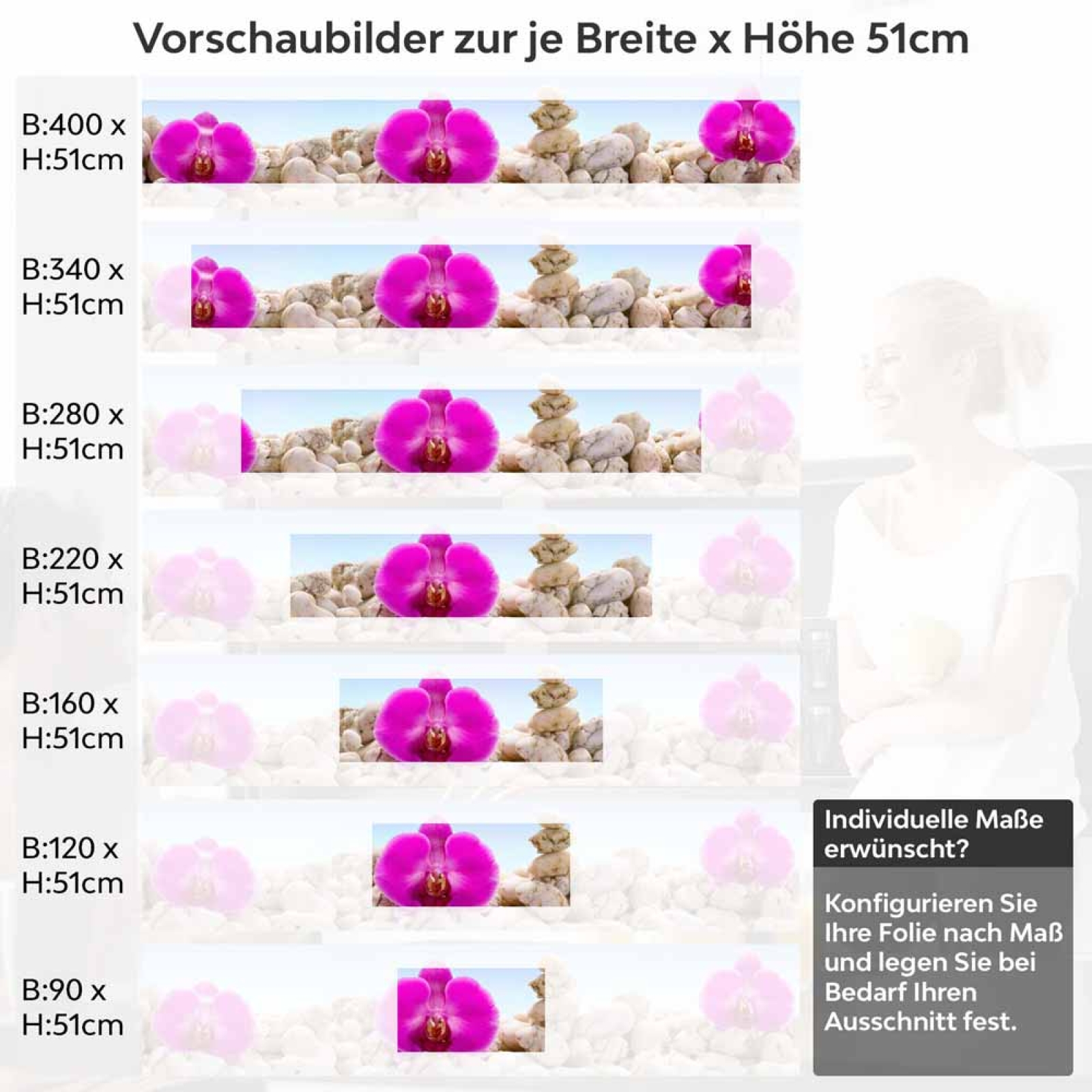 Küchenrückwand Folie Orchideen & Sandsteine Höhe 51cm