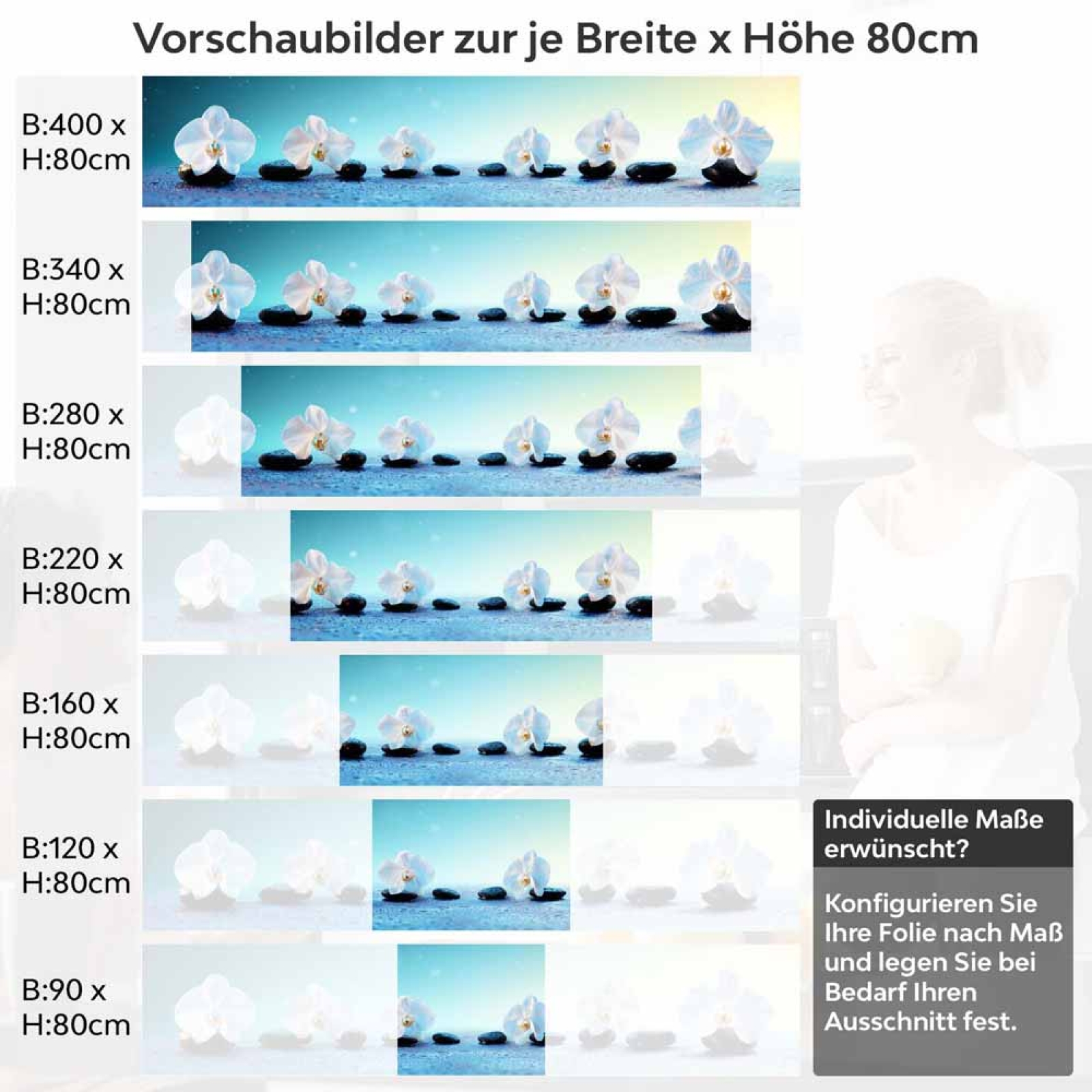 Küchenrückwand Folie weiße Orchideen Höhe 80cm