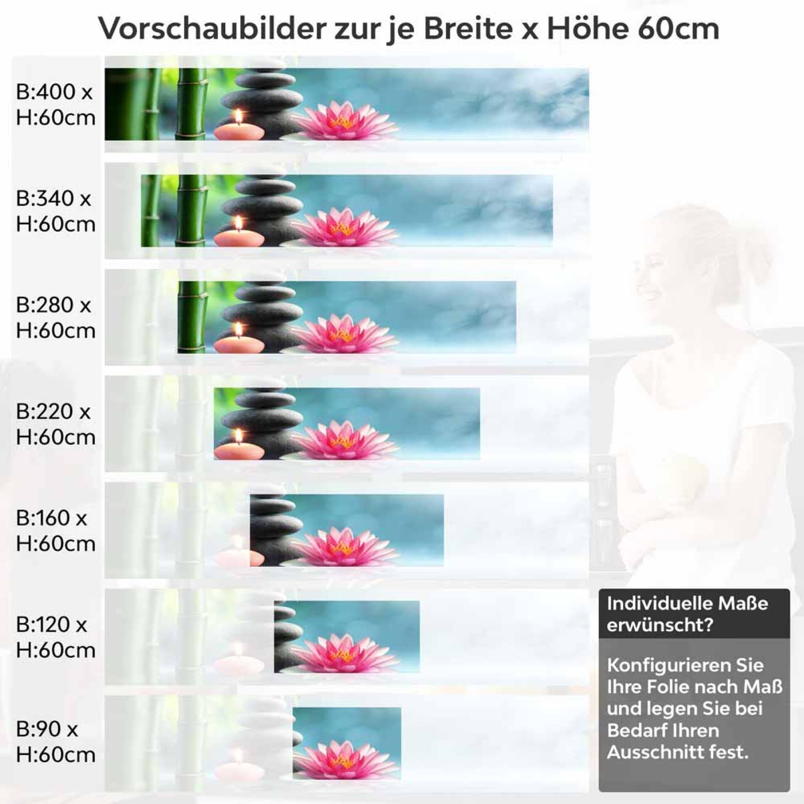 Küchenrückwand Folie Seerose & Zen-Steine Höhe 60cm