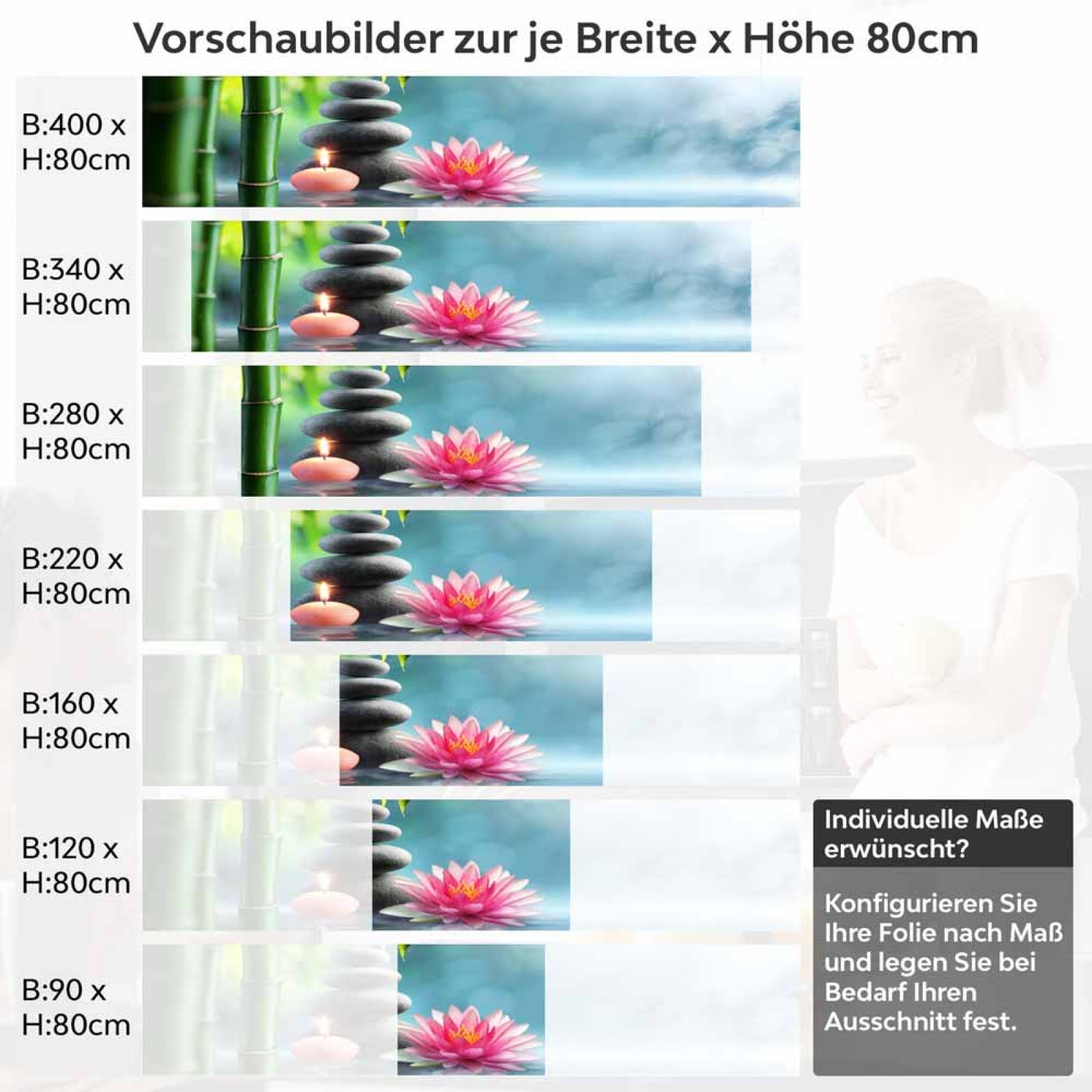 Küchenrückwand Folie Seerose & Zen-Steine Höhe 80cm