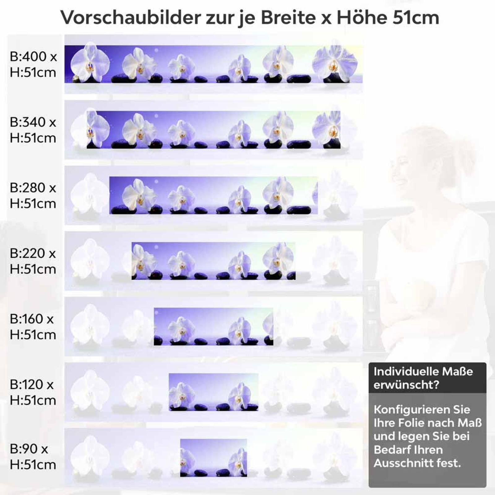 Küchenrückwand Folie Orchideen in Harmonie Höhe 51cm