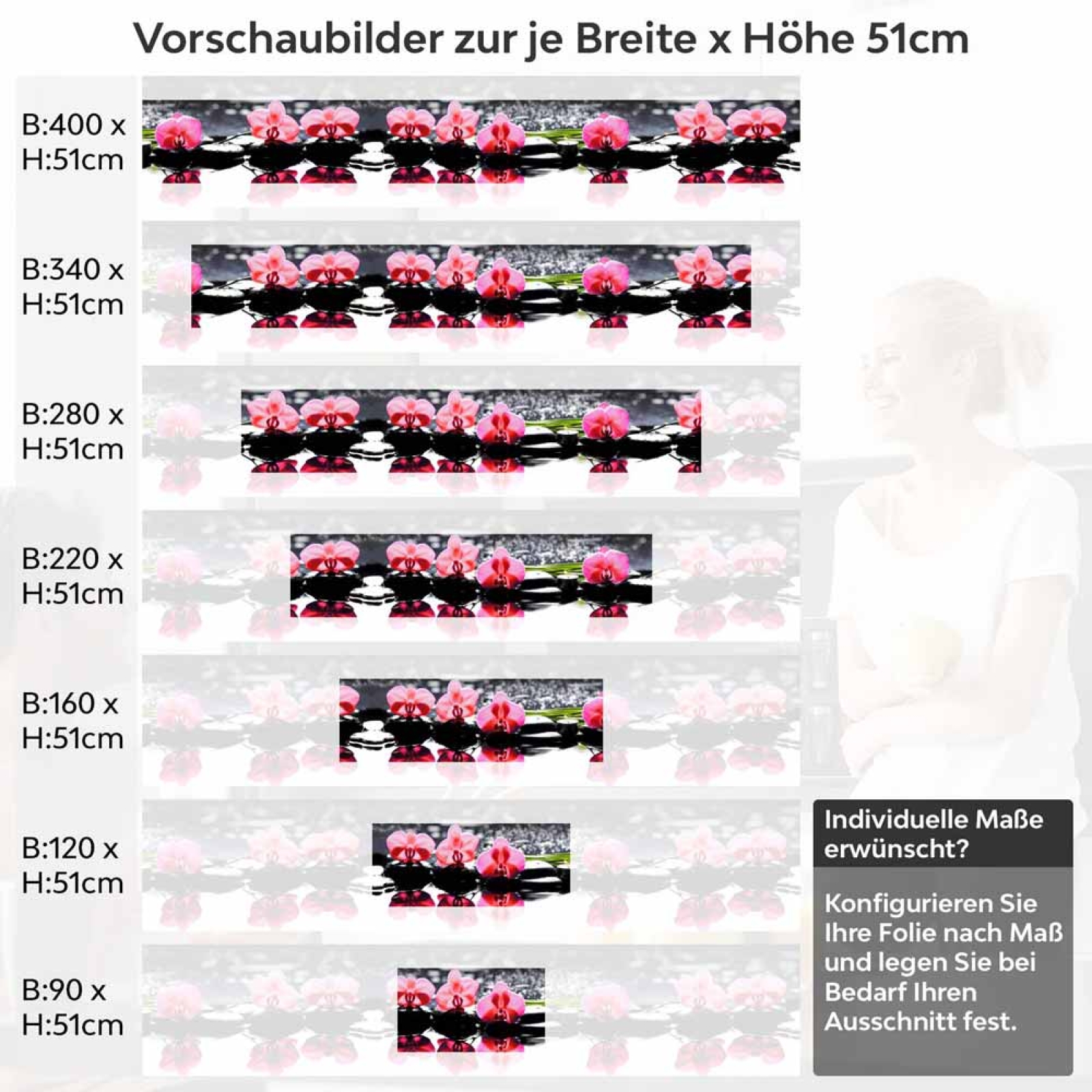Küchenrückwand Folie Orchideen Oase Höhe 51cm