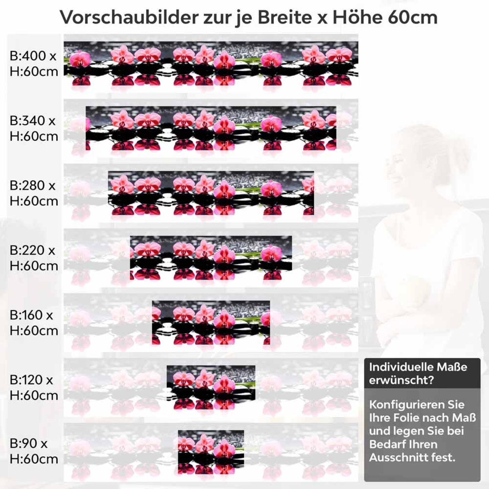 Küchenrückwand Folie Orchideen Oase Höhe 60cm