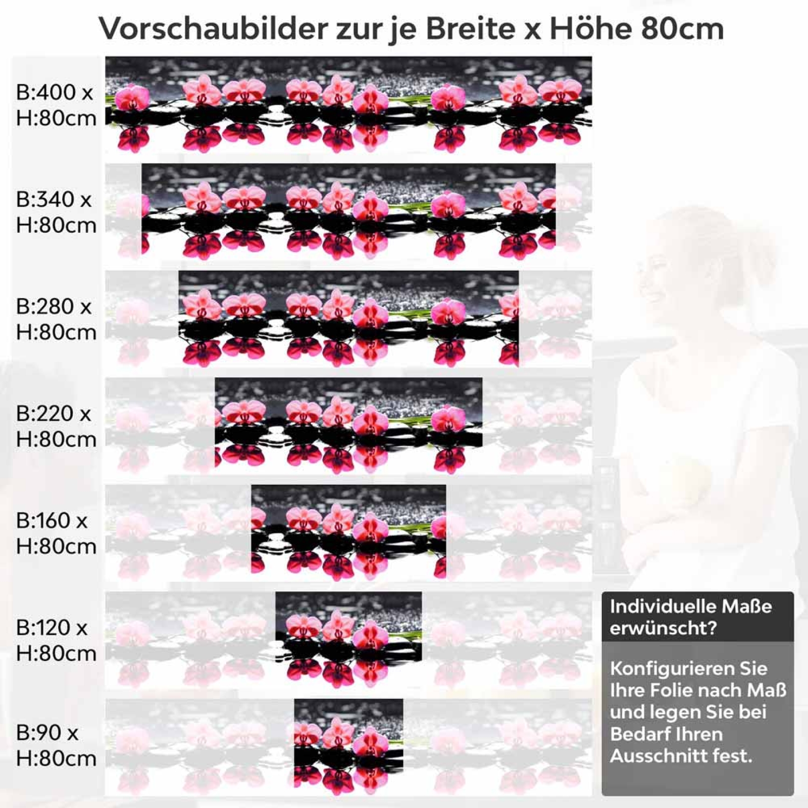 Küchenrückwand Folie Orchideen Oase Höhe 80cm