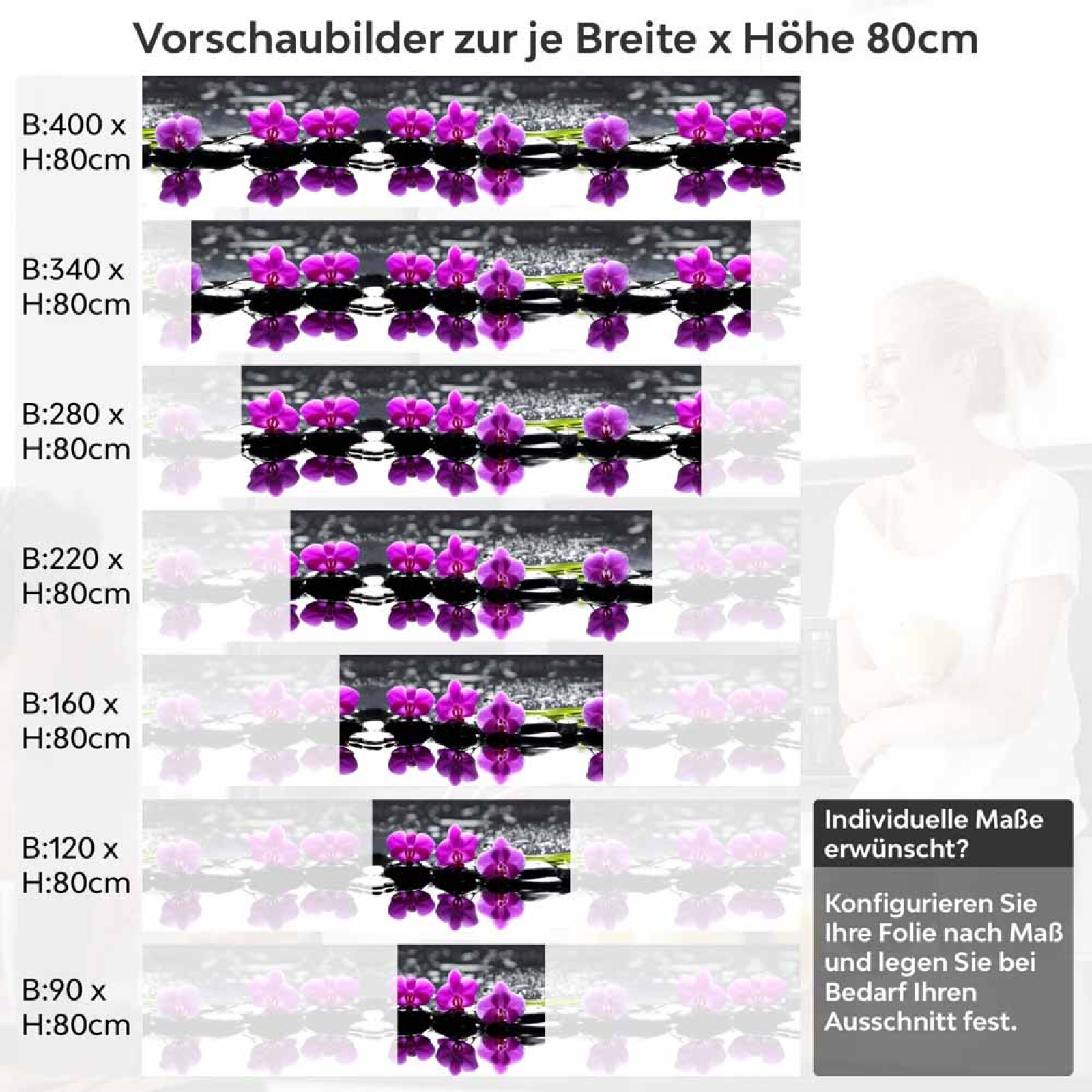 Küchenrückwand Folie Wellness Orchideen Höhe 80cm